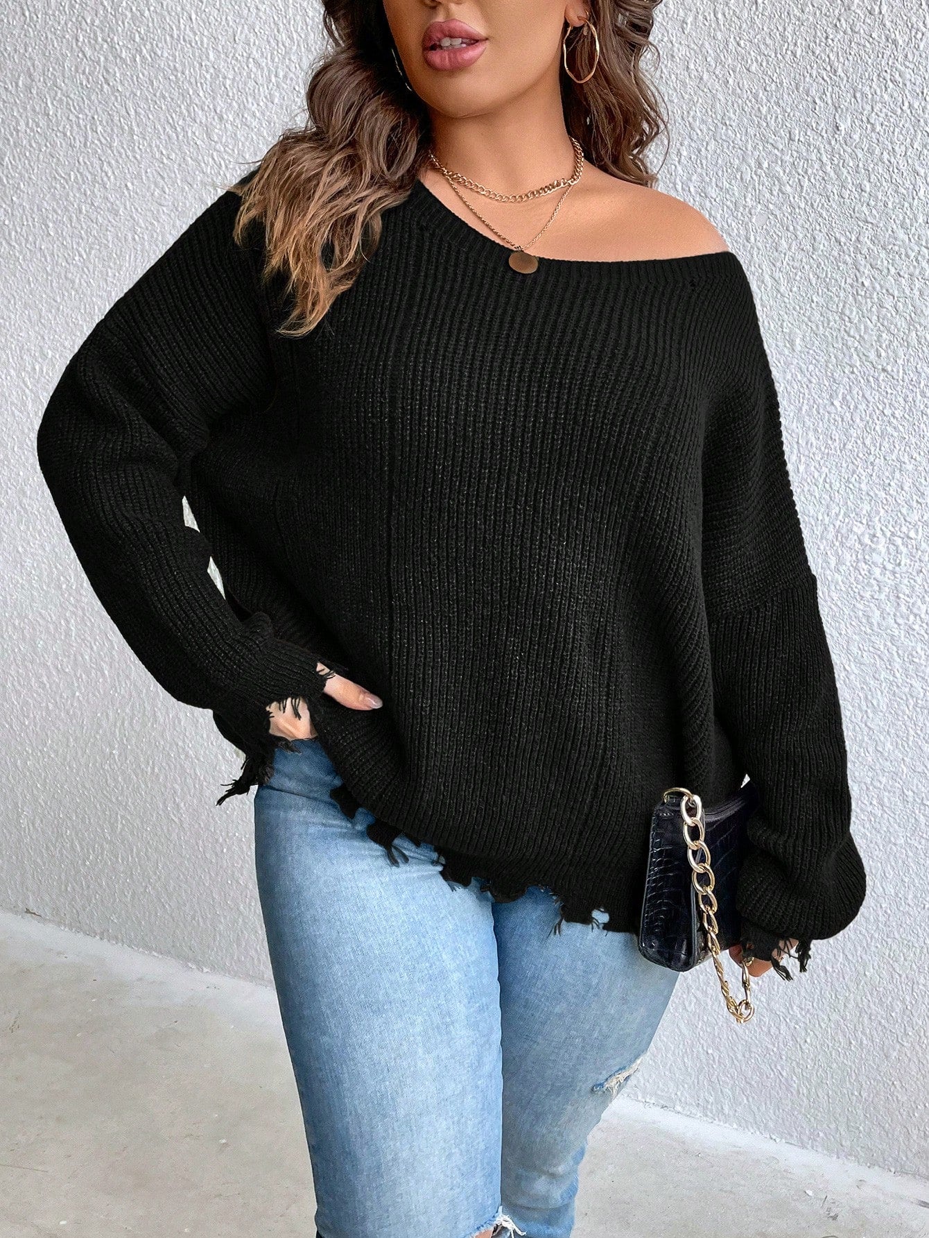 Women's Plus Size Distressed Sweater