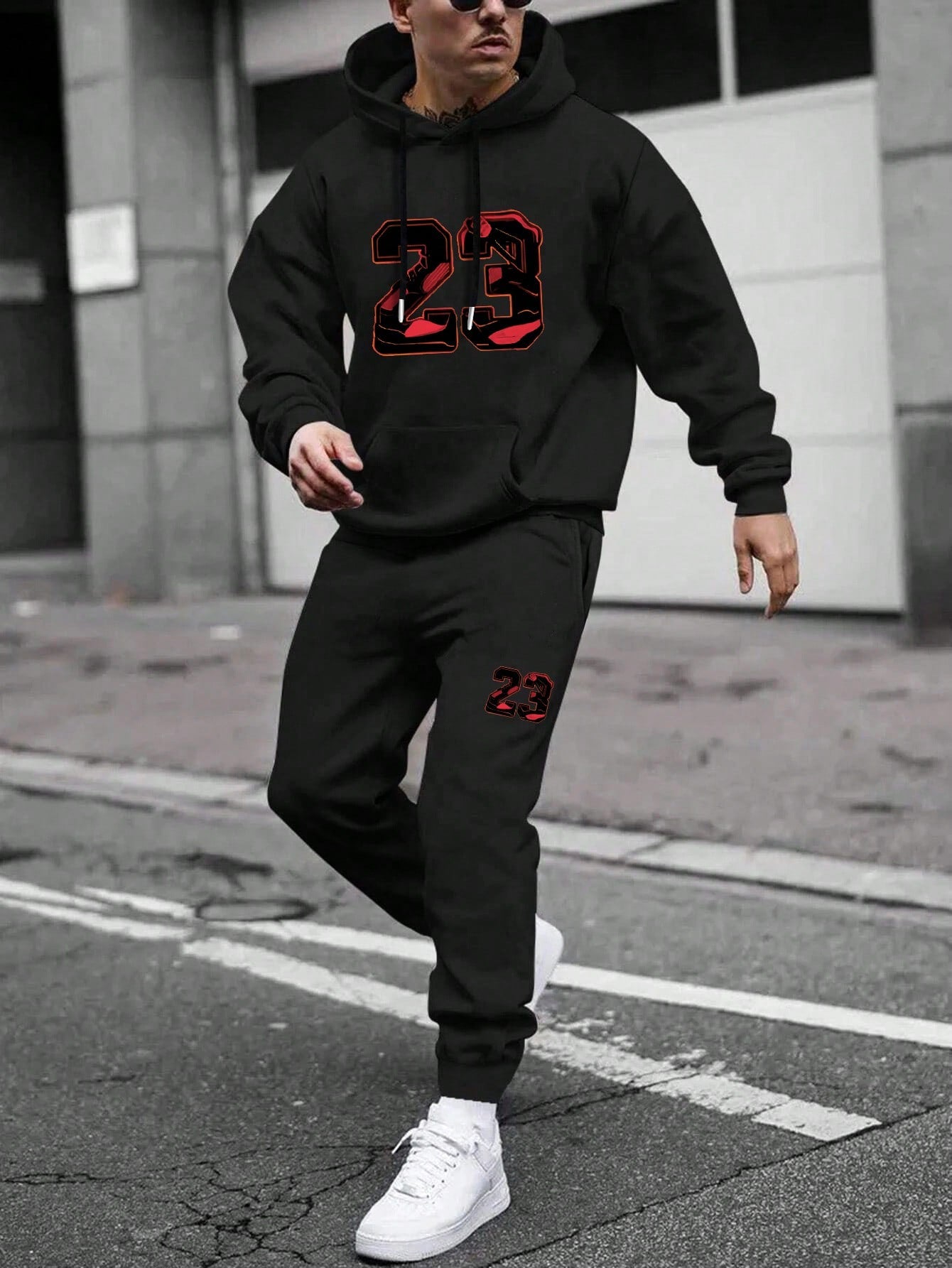 Men's Hooded Sweatshirt And Pants Set With Number Prints