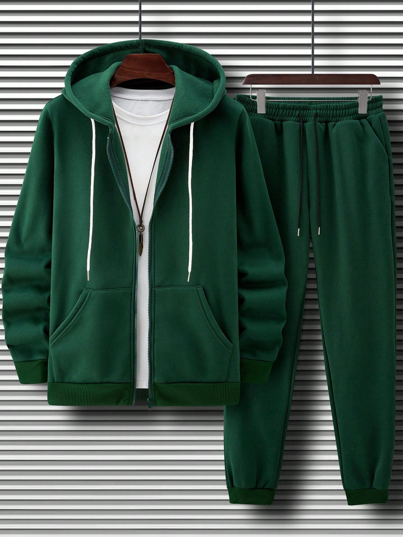 Men Zip Up Thermal Drawstring Hoodie & Sweatpants Without Tee