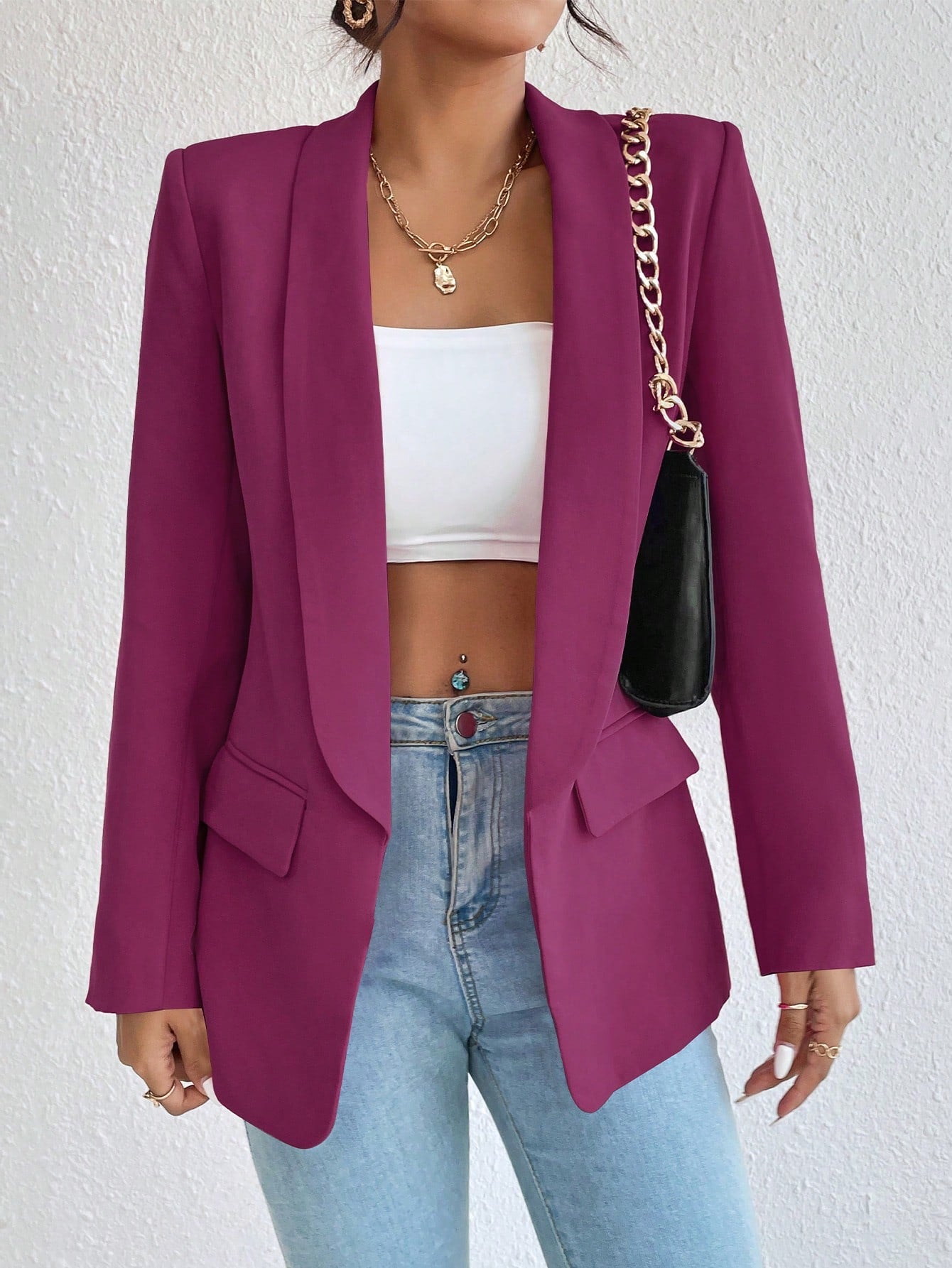 Solid Color Shawl Collar Blazer