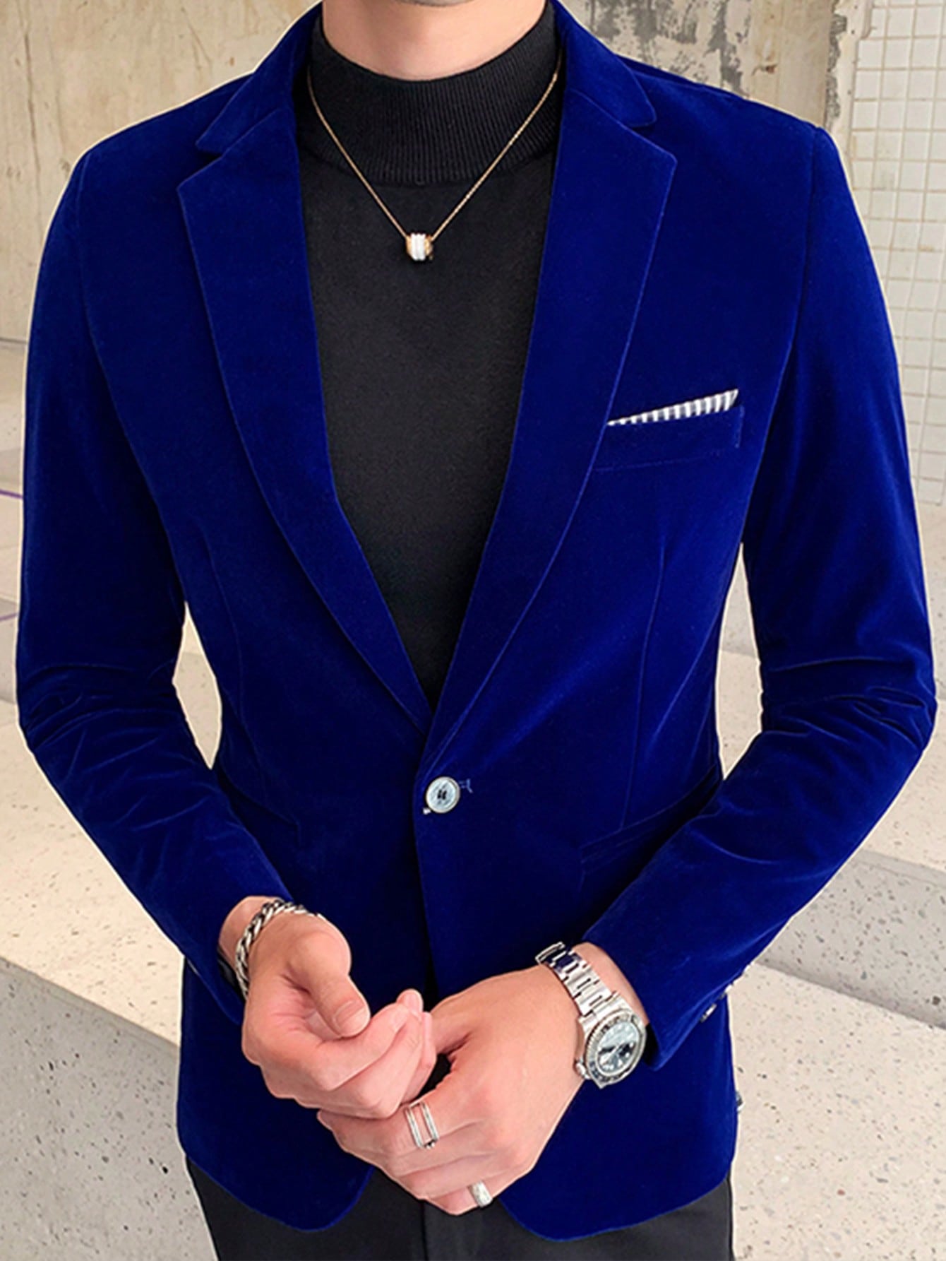 Men Single Button Blazer