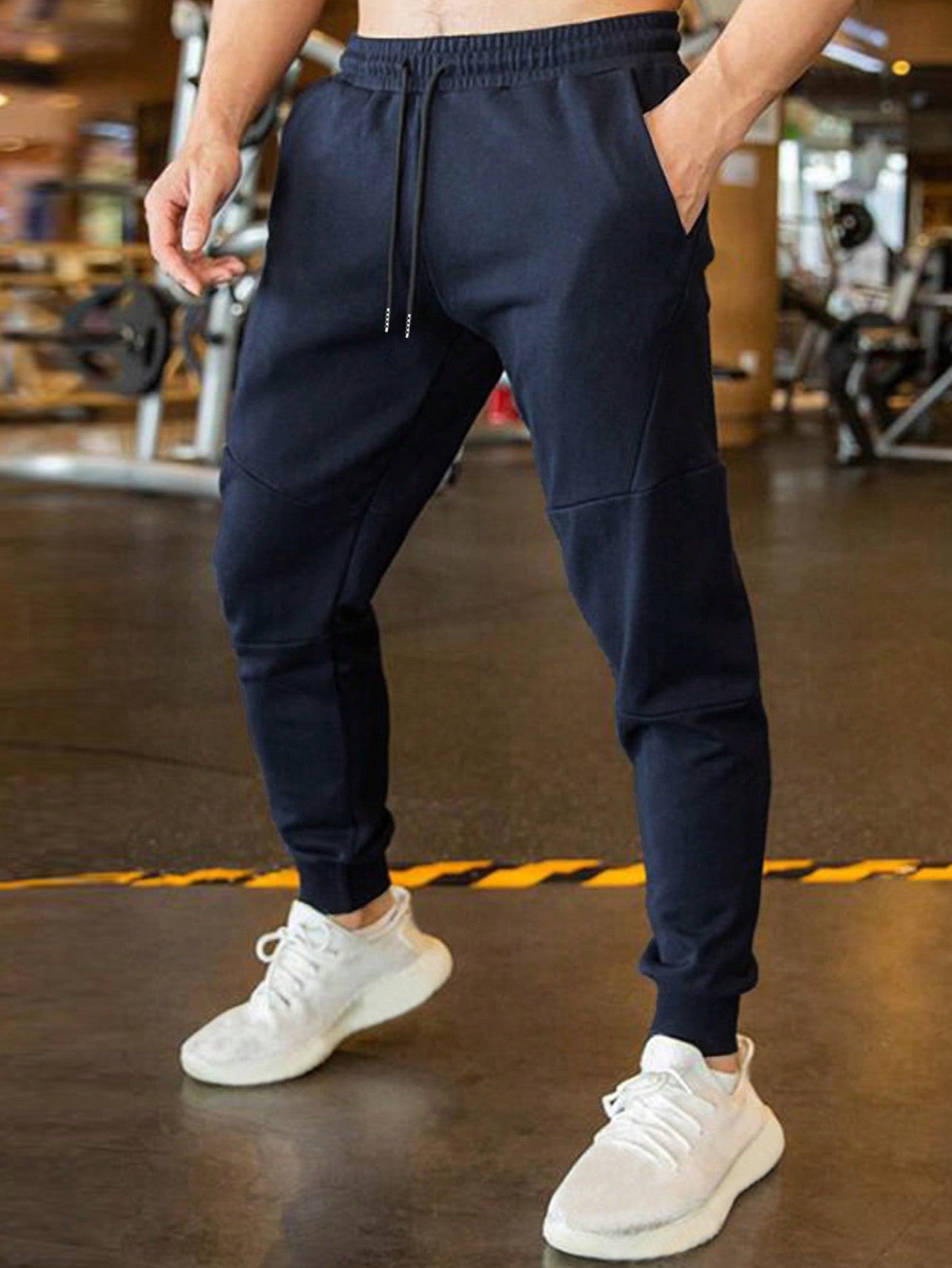 Men Drawstring Waist Solid Sweatpants Long Sweat Pant Plain Black Gym Basic