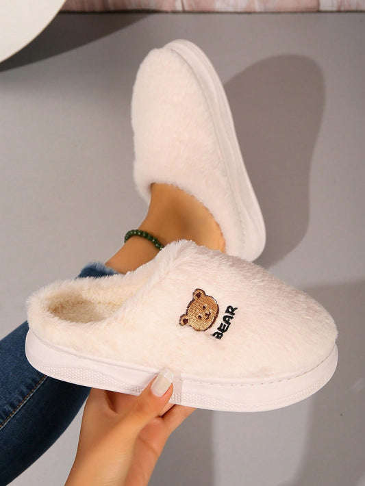 Women's Autumn/winter Style Plush Thick-soled Slippers With Bear Head