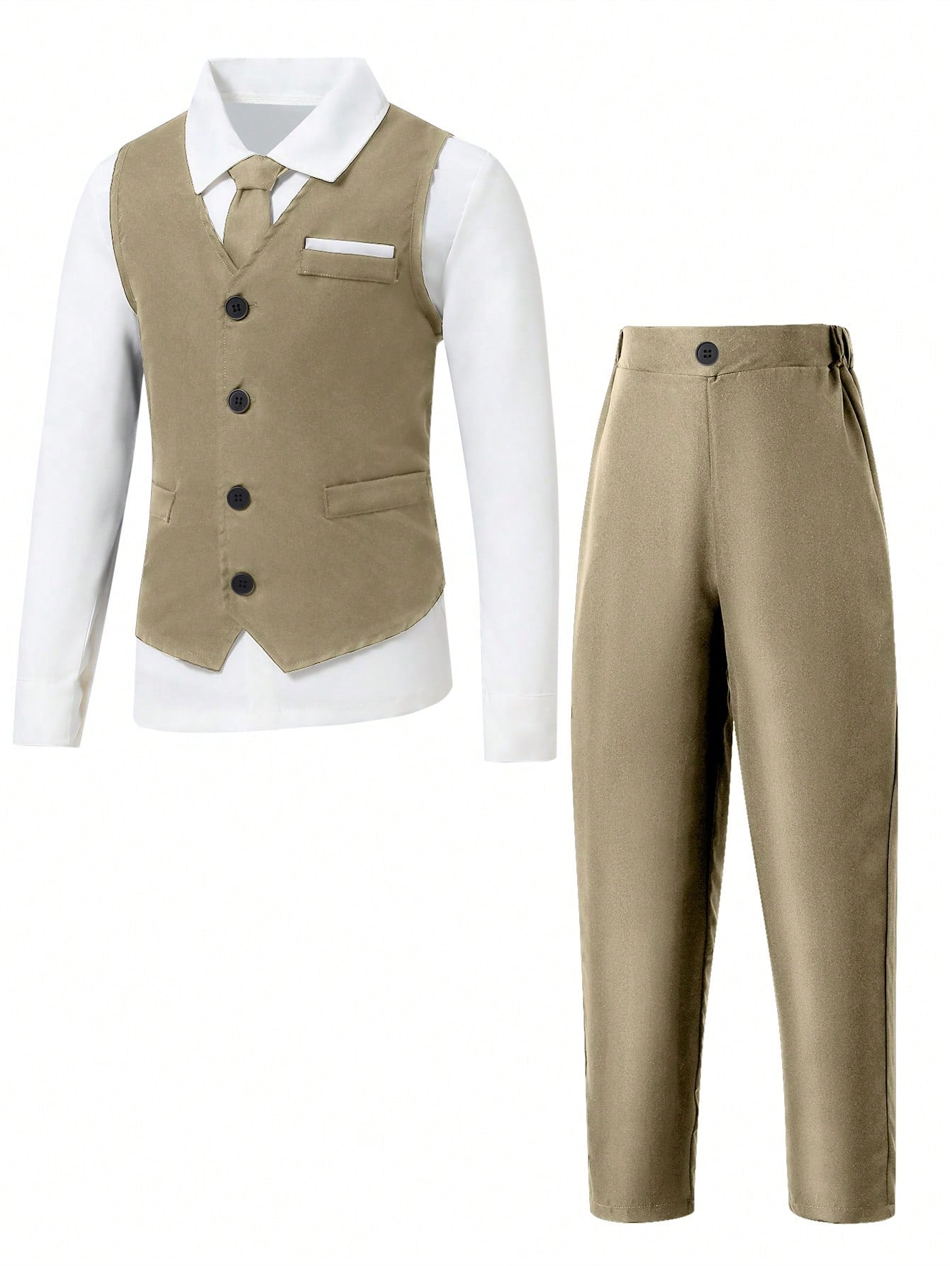 Gentleman Style 2pcs/Set Vest With Chest Pocket & Suit Pants For Tween Boys, Suitable For Formal Occasions Like Birthday Party, Evening Party, Performance, Wedding, Etc. Shirt And Accessories Are Not Included.