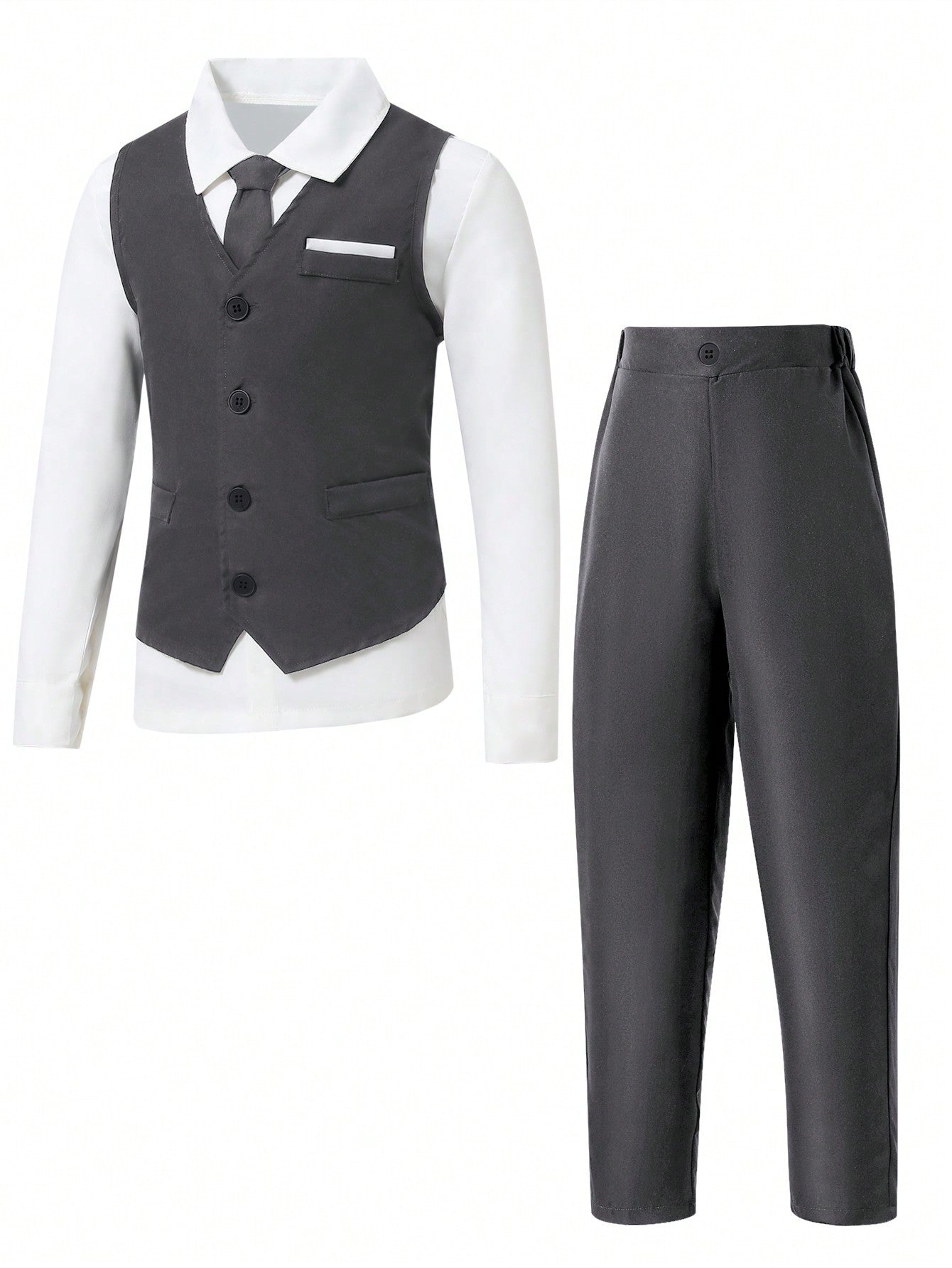 Gentleman Style 2pcs/Set Vest With Chest Pocket & Suit Pants For Tween Boys, Suitable For Formal Occasions Like Birthday Party, Evening Party, Performance, Wedding, Etc. Shirt And Accessories Are Not Included.