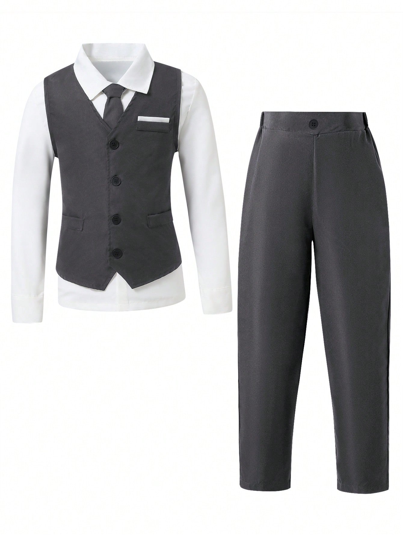 Gentleman 2pcs/Set Vest With Chest Pocket Design &amp; Long Pants Suit For Tween Boys, Suitable For Formal Occasions Such As Birthday Parties, Evening Parties