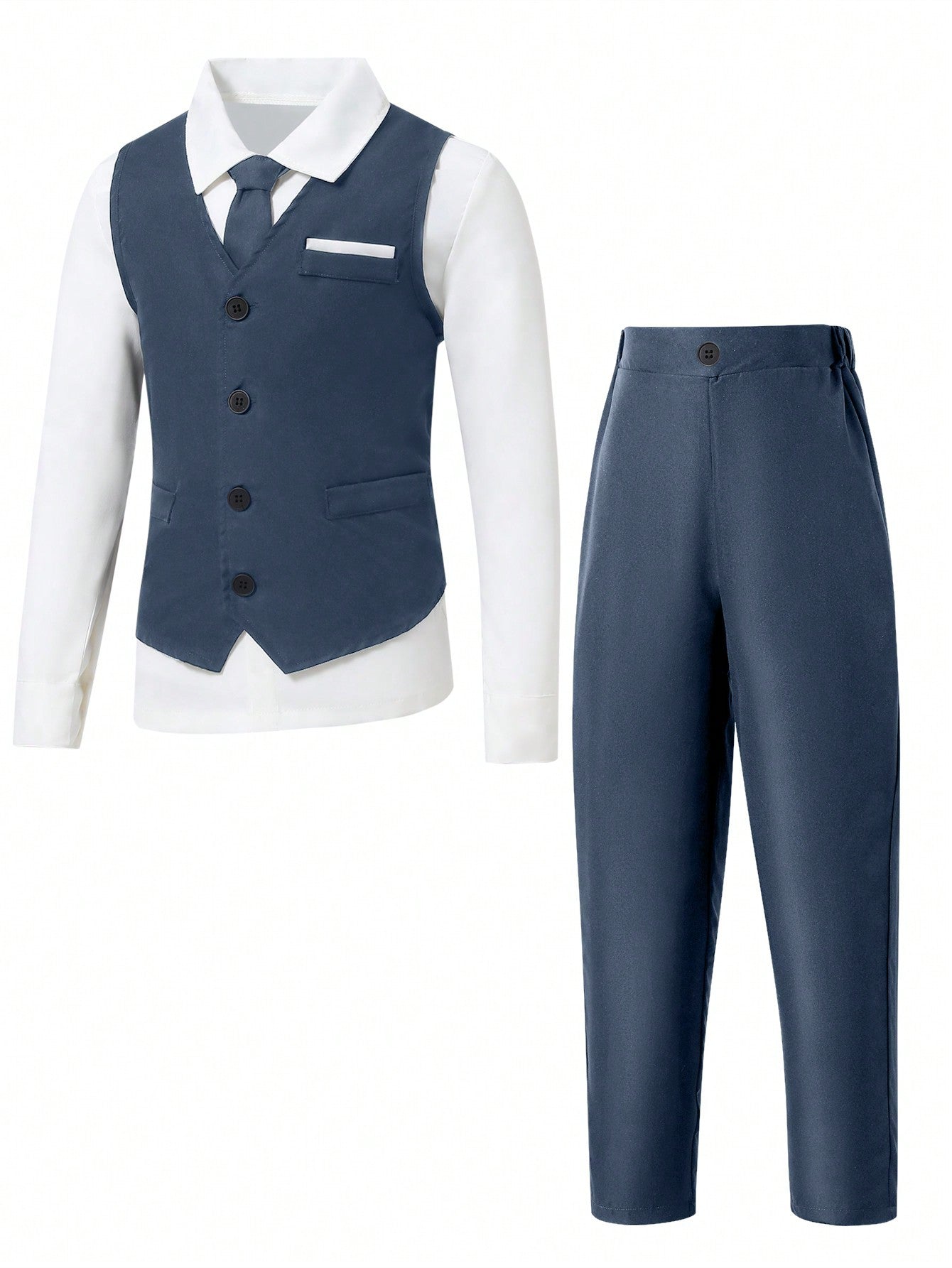 Gentleman 2pcs/Set Vest With Chest Pocket Design &amp; Long Pants Suit For Tween Boys, Suitable For Formal Occasions Such As Birthday Parties, Evening Parties