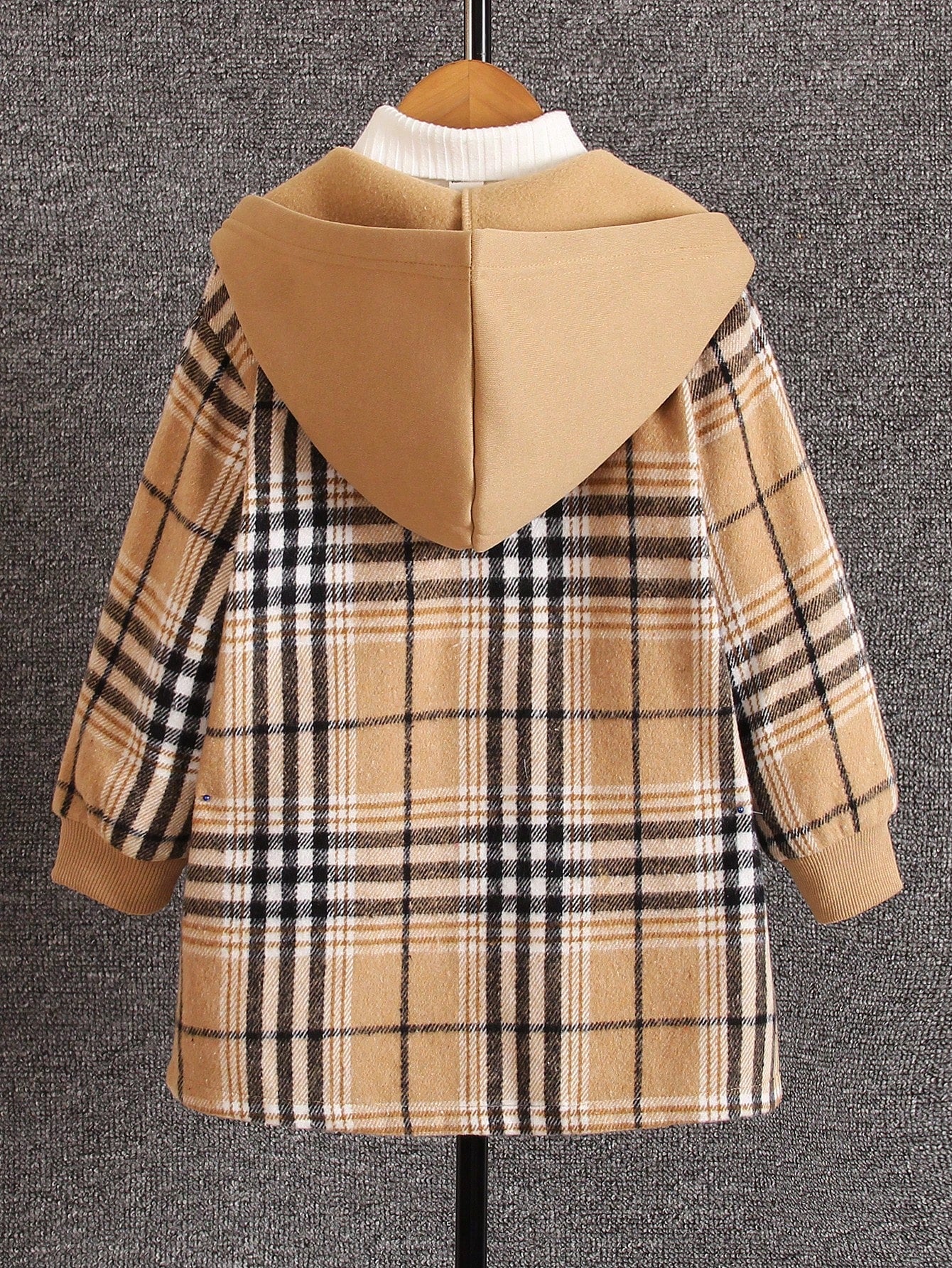 Young Boy 1pc Plaid Hooded Jacket