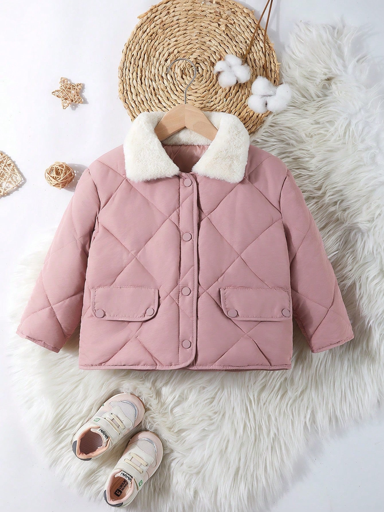 Toddler Girls' Stand Collar Diamond Shaped Padded Jacket