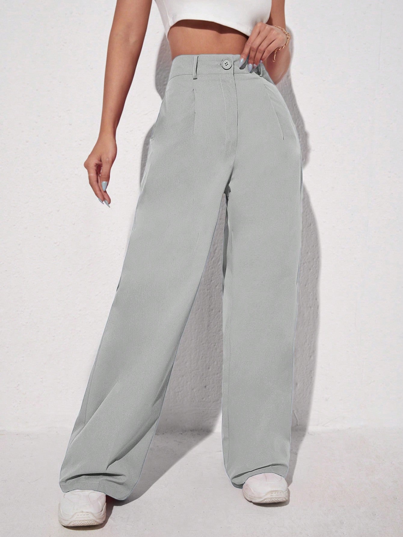 Black Casual Solid Wide Leg Pants