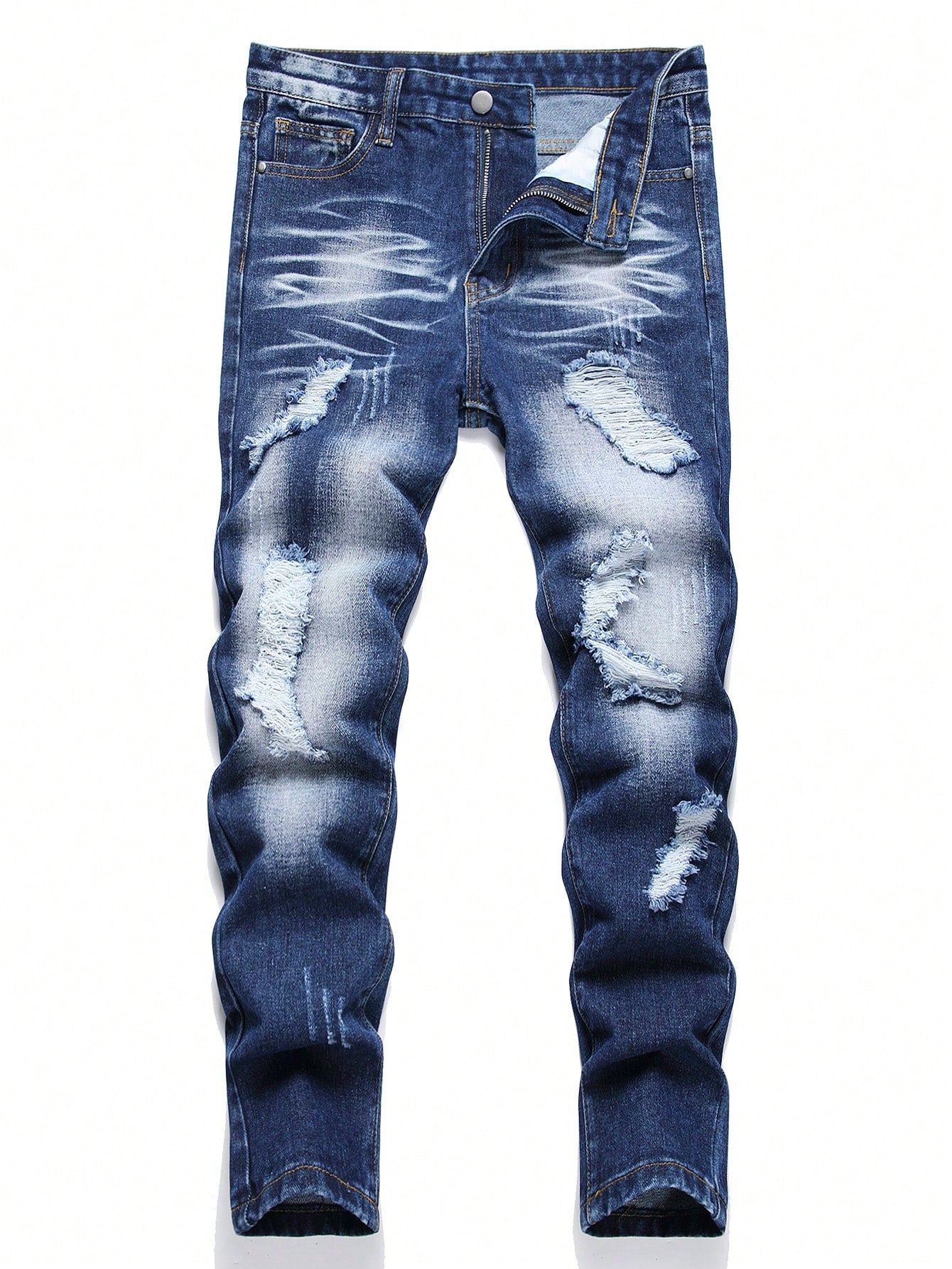 Teen Boy Ripped Frayed Bleach Wash Jeans