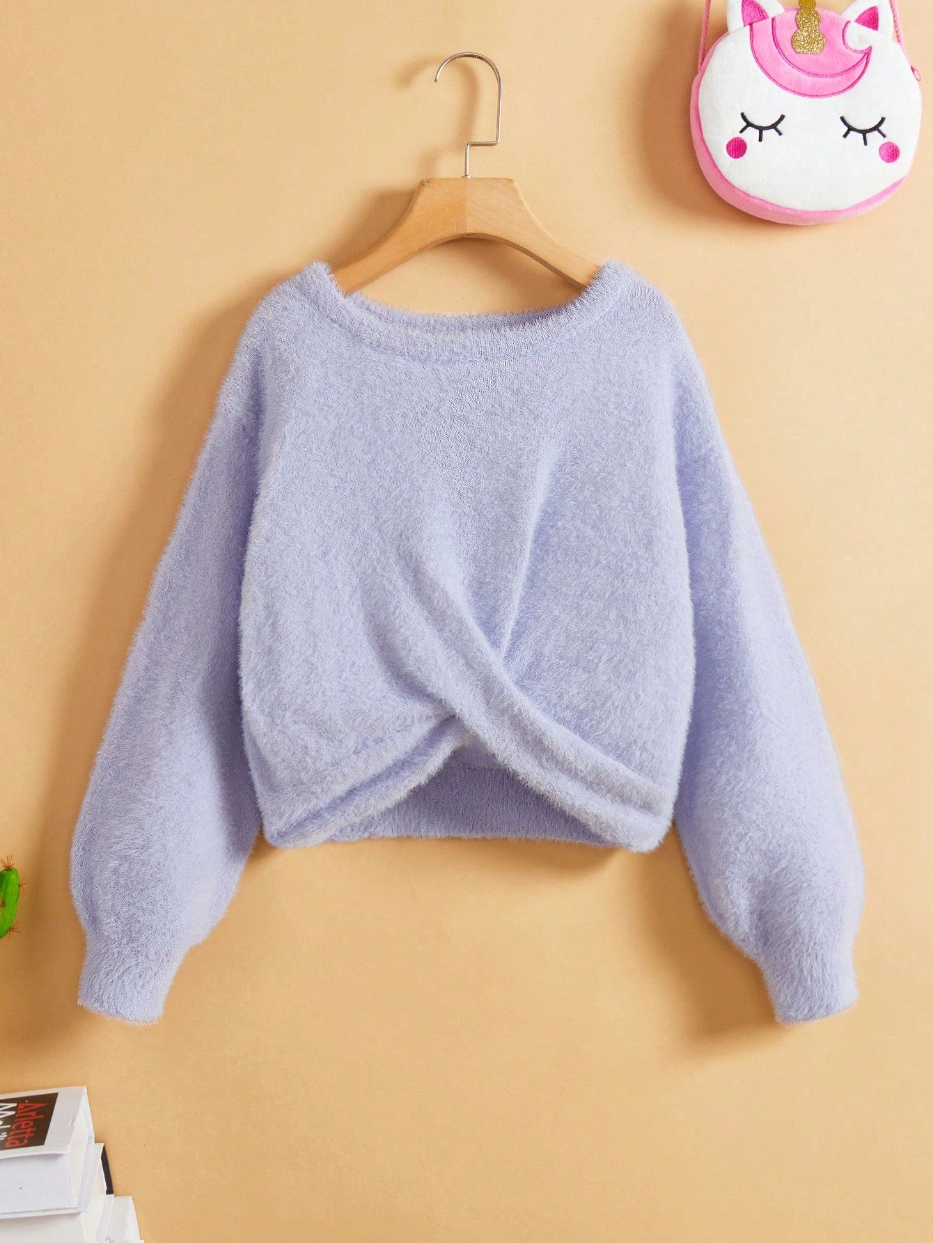 Tween Girl Twist Hem Crop Fuzzy Sweater