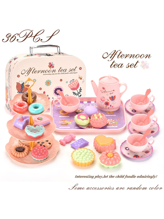 36pcs Afternoon Tea Cake & Pastry Party Toy Set With Carrying Case For Pretend Play, Great Indoor Parent-Child Interactive Toy, Birthday Gift For Girls