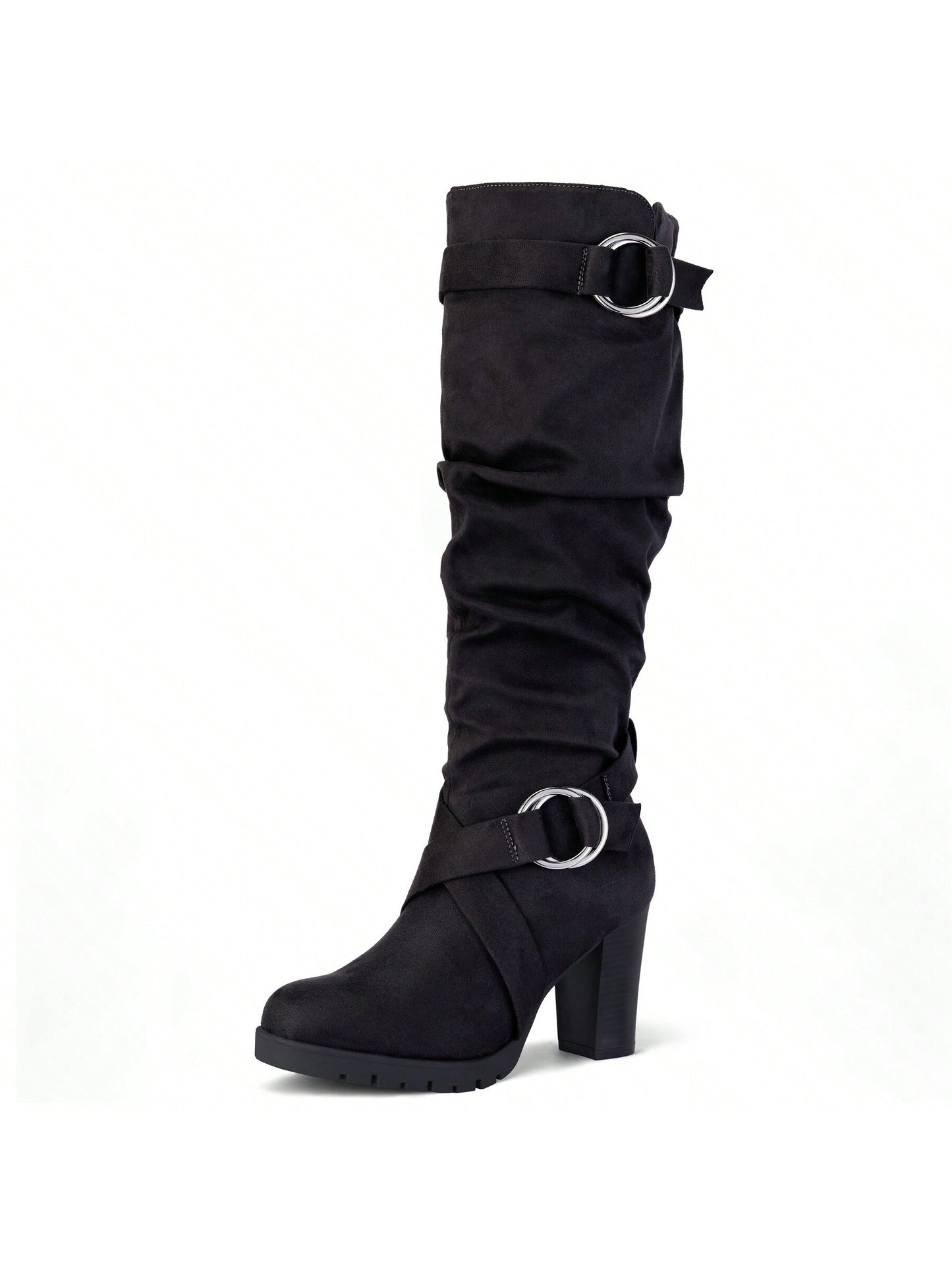 Women's Knee High Boots Fashion Chunky Block Heel Warm Winter Boots With Side Zippers