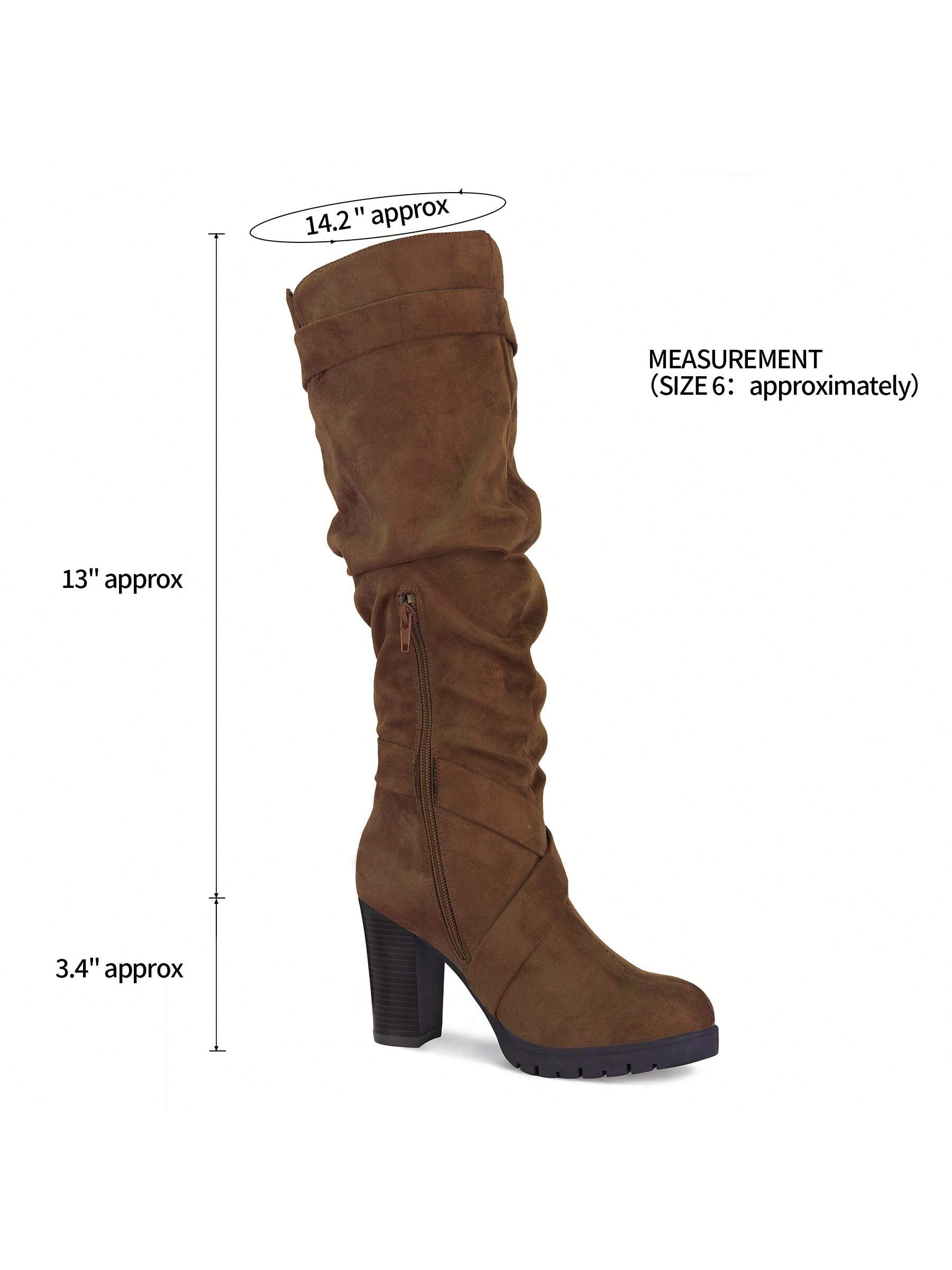 Women's Knee High Boots Fashion Chunky Block Heel Warm Winter Boots With Side Zippers