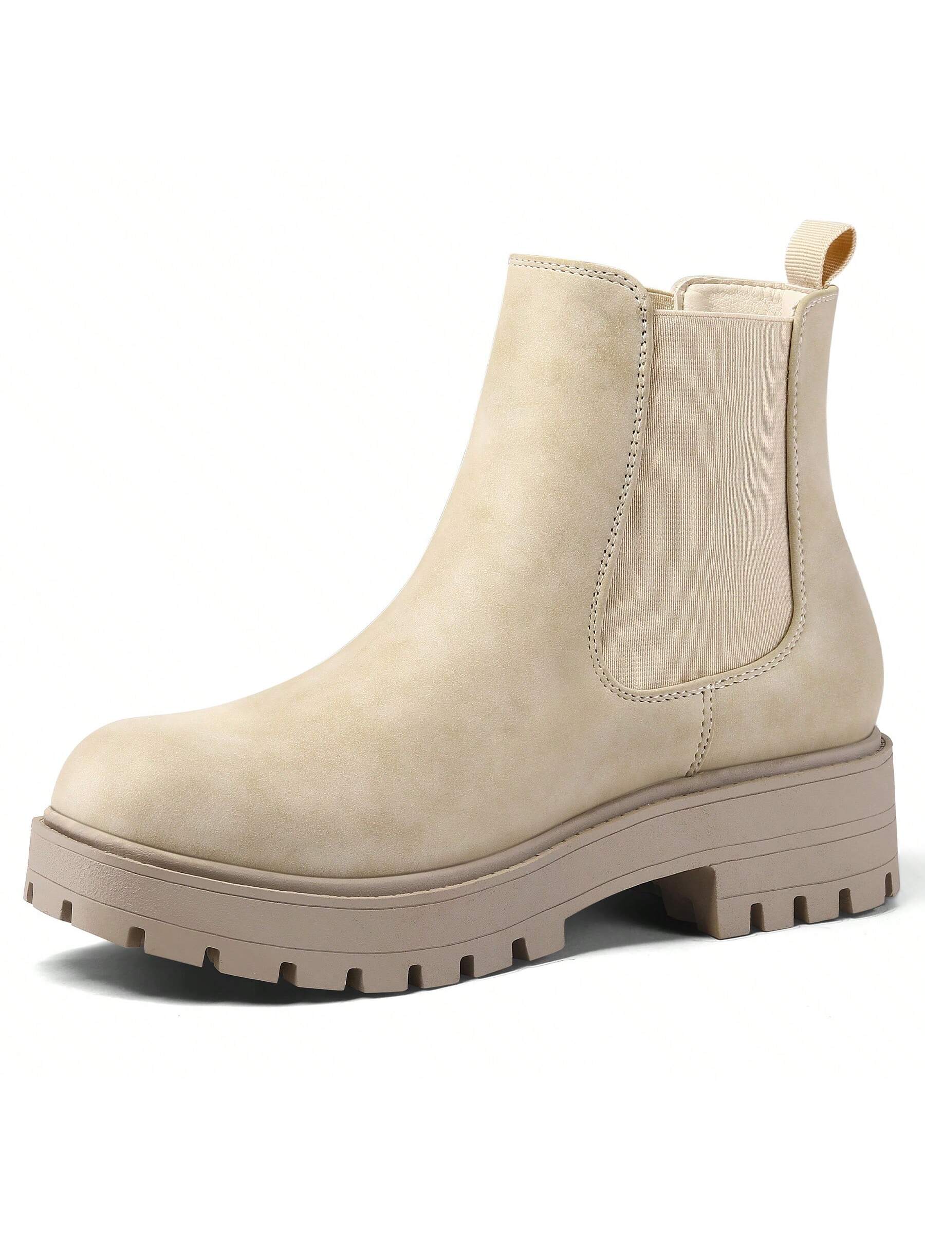 Women Chelsea Boots Low Heel Slip On Lug Sole Elastic Woman Ankle Booties