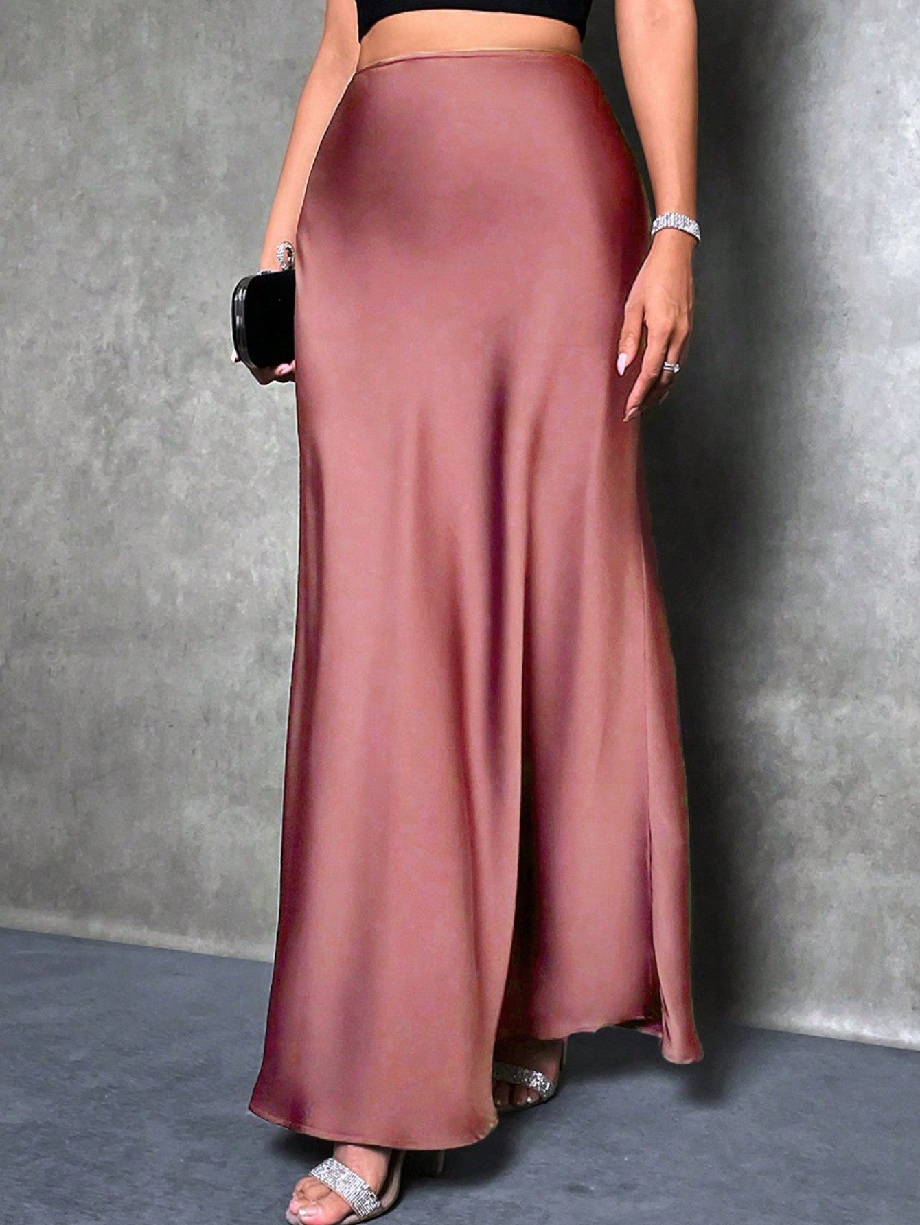 Raffinéa High Waist Solid Maxi Satin Skirt