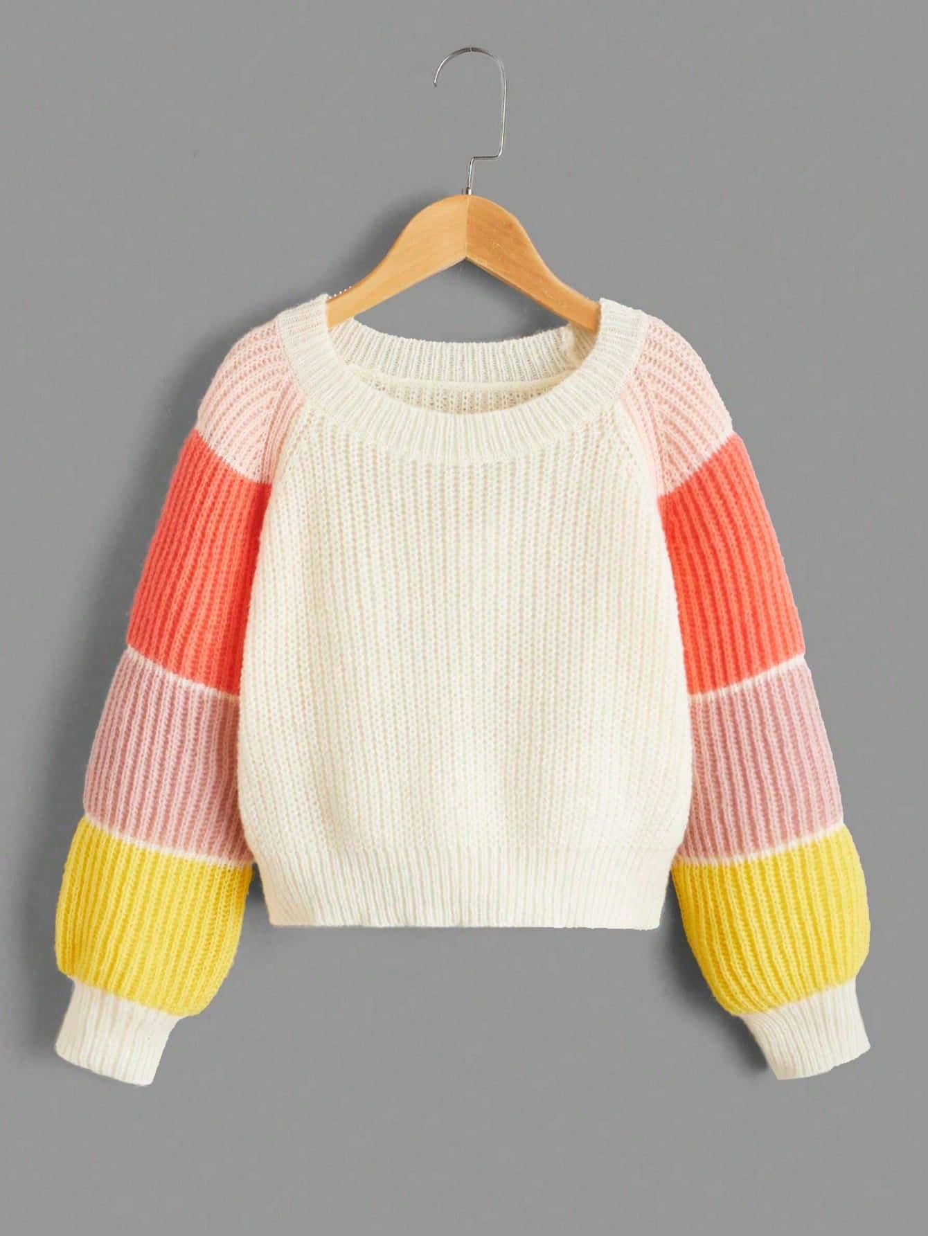 Teen Girl Color Block Raglan Sleeve Sweater