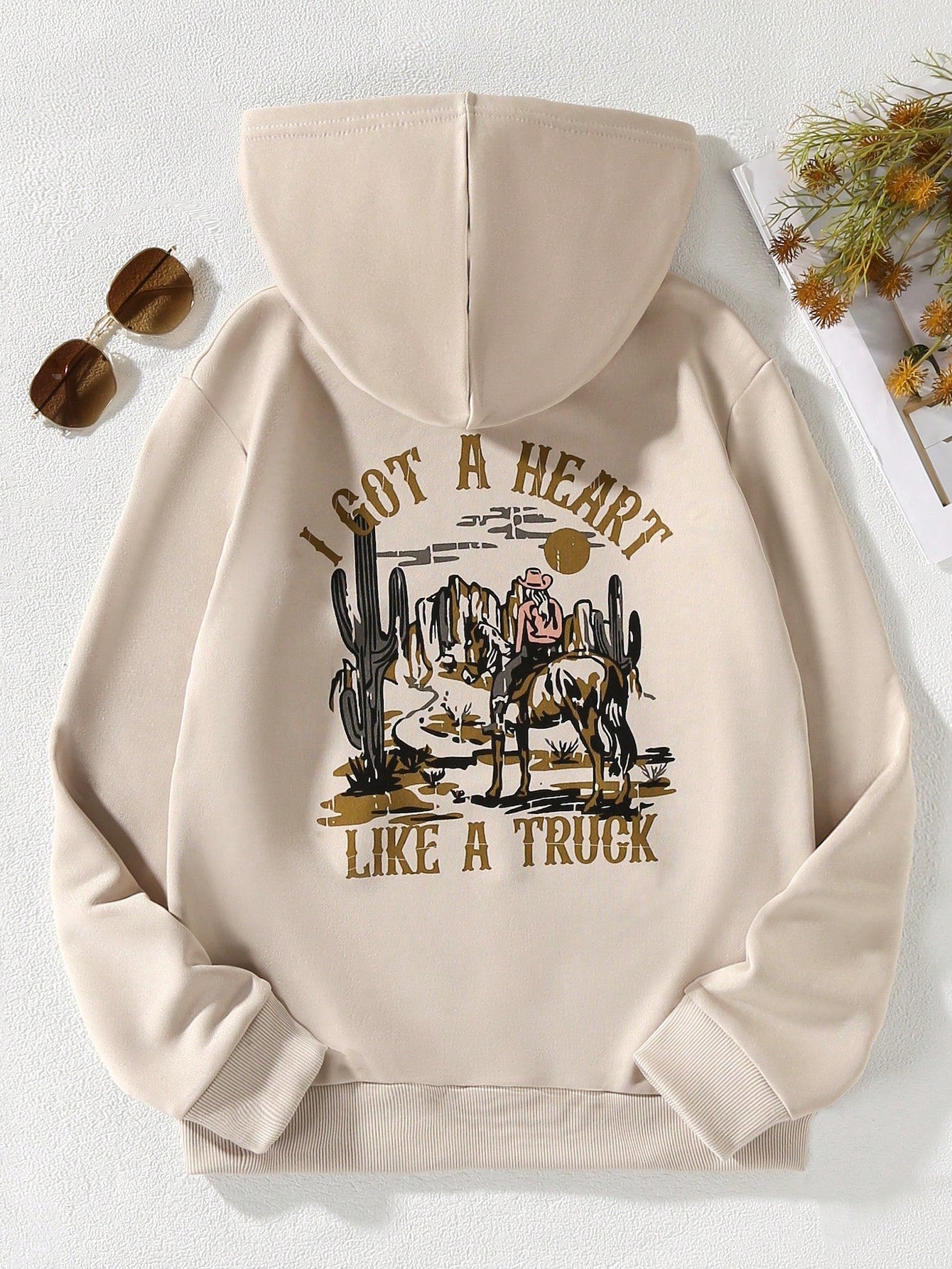 Tween Girl Cartoon And Slogan Printed Casual Sports Hoodie