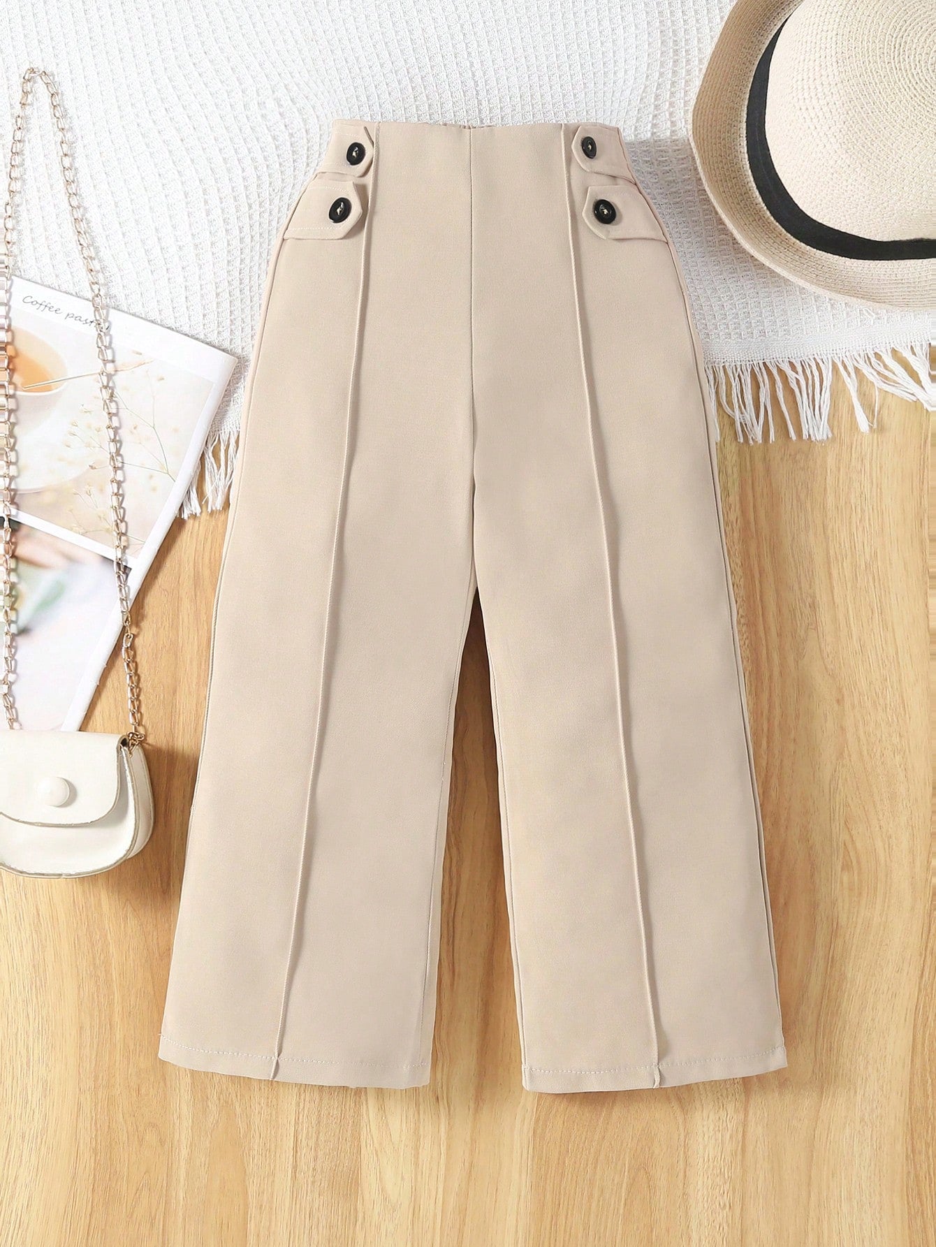 Young Girl Button Detail Straight Leg Pants