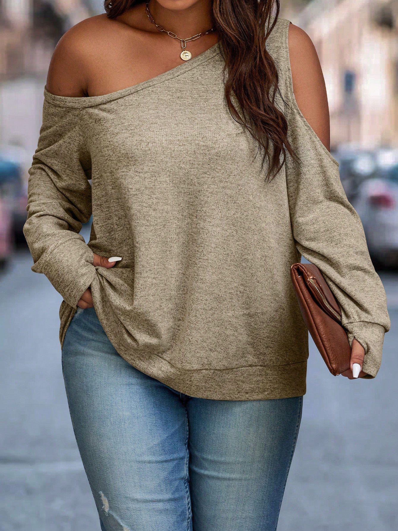 Plus Size Asymmetric Collar Sweatshirt