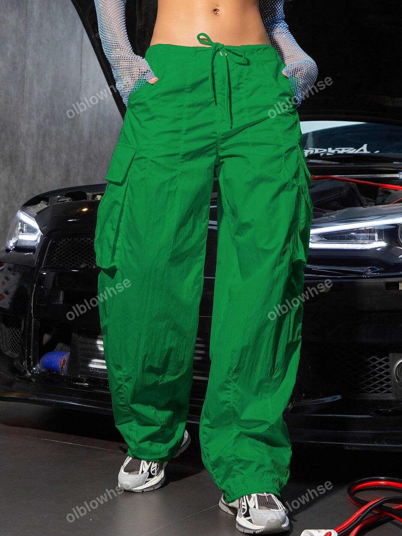 Street Vibes Drawstring Waist Wide Leg Parachute Cargo jogger Pants