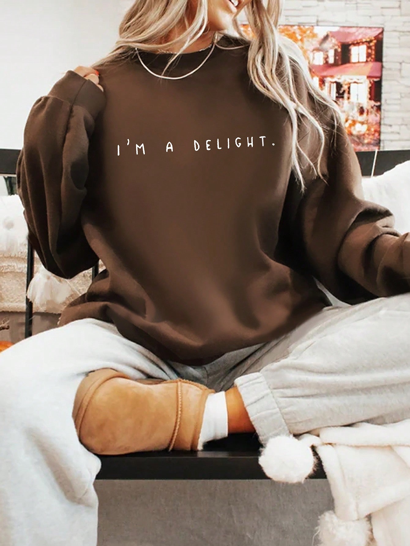 Plus Size Loose Fit Letter Round Design Drop Shoulder Sweatshirt