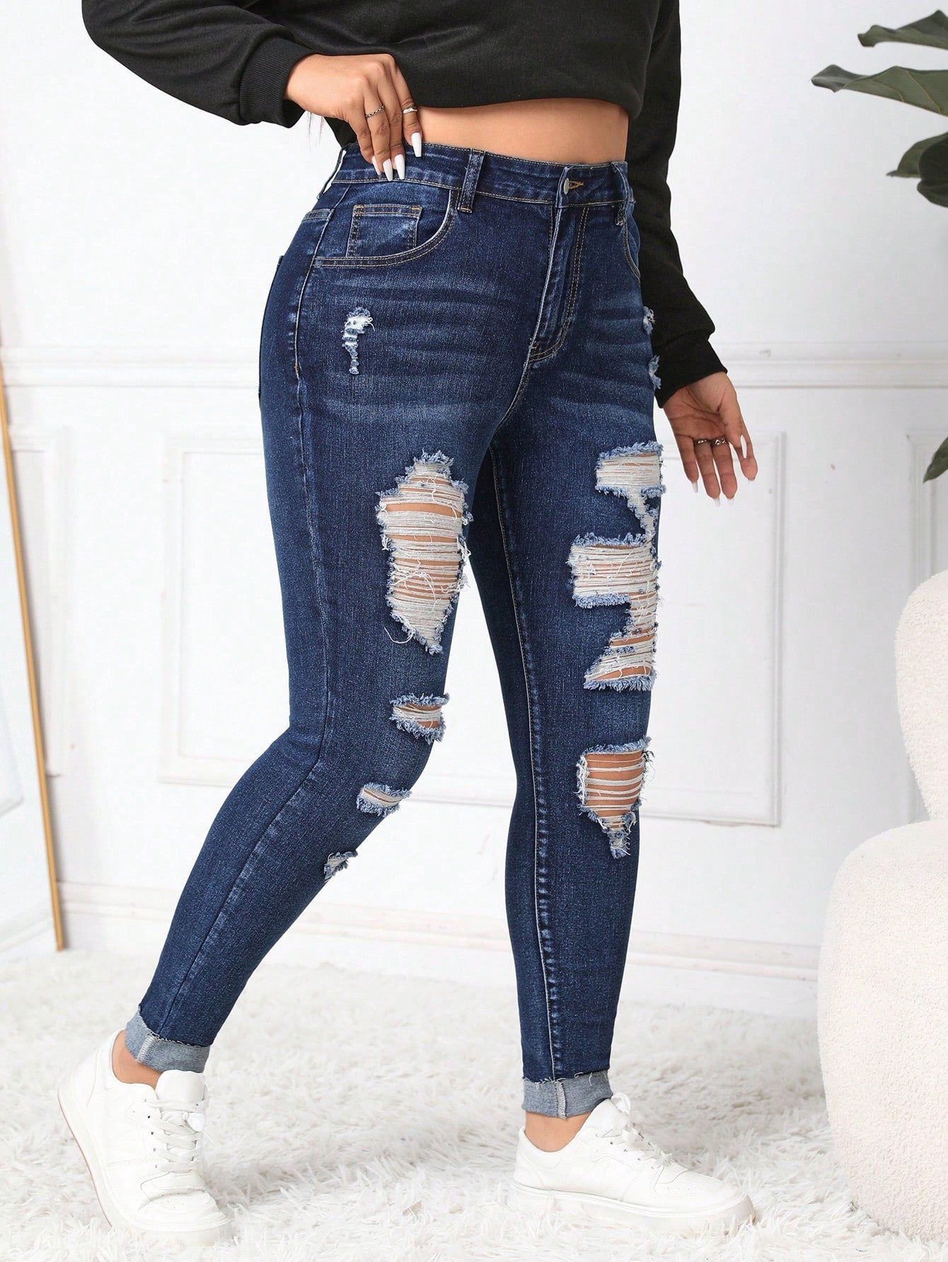 Plus Size Washed Ripped Jeans