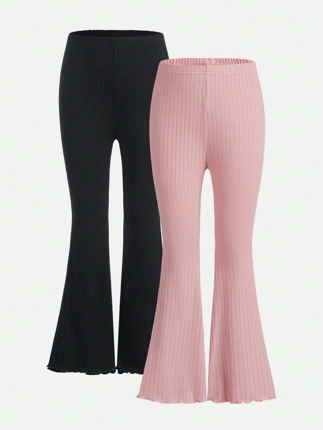 2pcs Knitted Solid Color  Casual Bell-Bottom Pants For Tween Girls