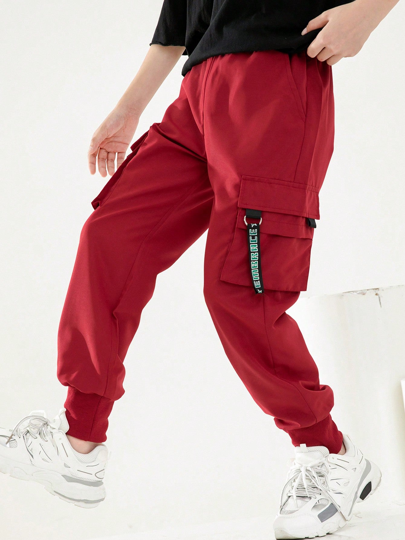 Tween Boys' Cargo Style Pants With Woven Tape And Iron Rings