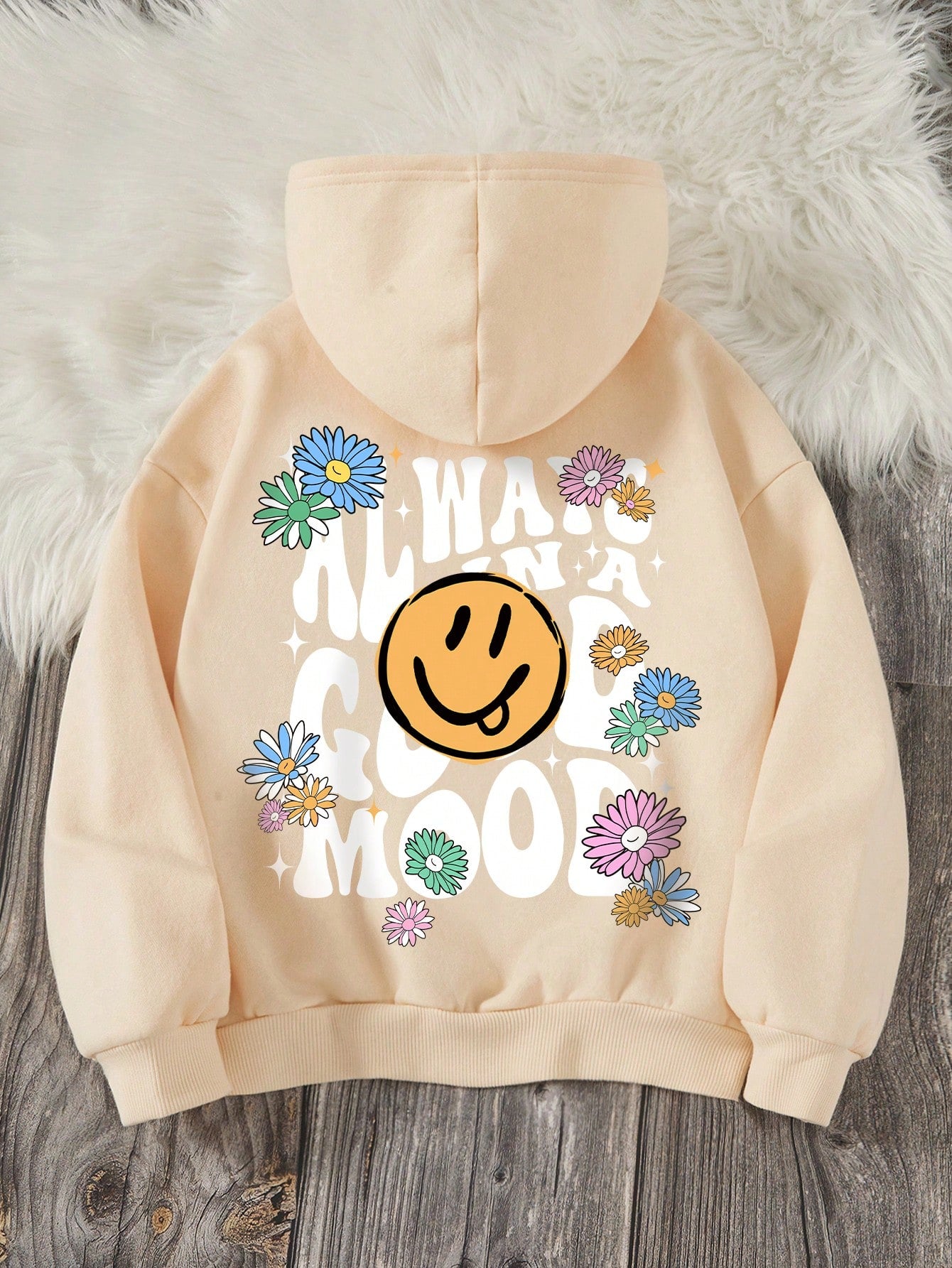 Tween Girl Cartoon & Slogan Graphic Thermal Lined Hoodie