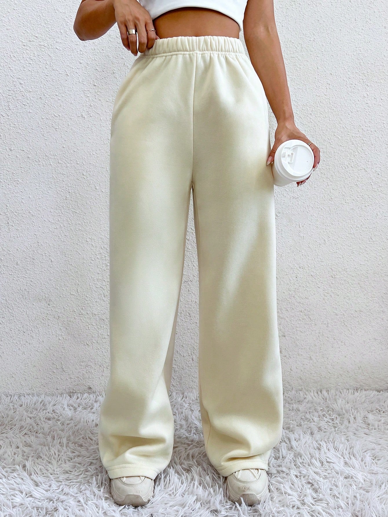 Solid Slant Pocket Wide Leg Sweatpants