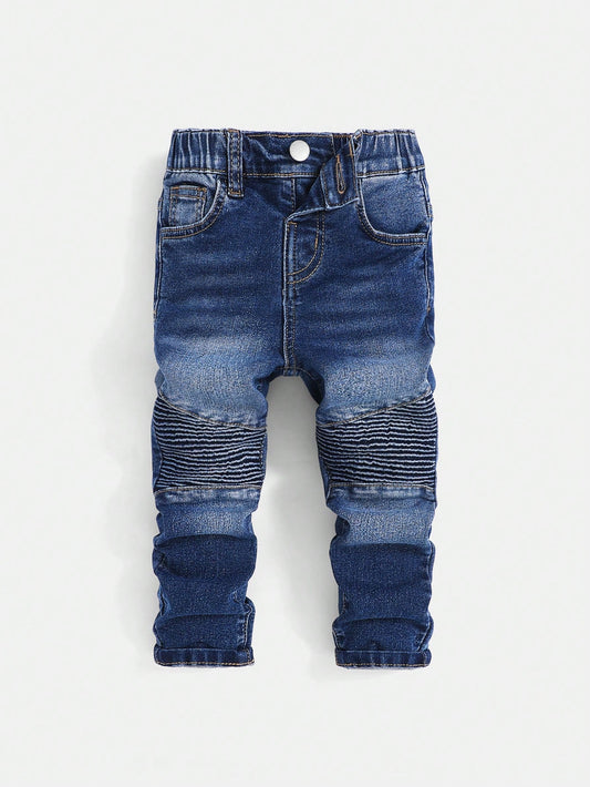 Young Boy 1pc Elastic Waistband Ruched Jeans