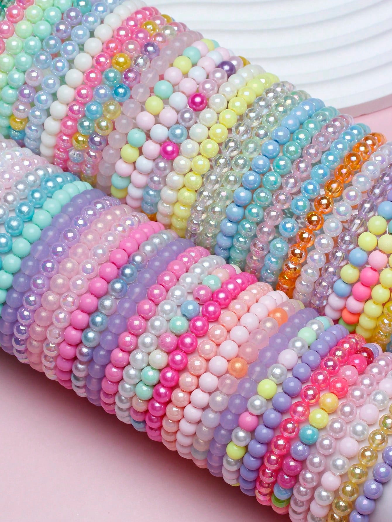 6pcs 8mm Colorful Beaded Charm Bracelets Jewelry Set For Girls, Random Color