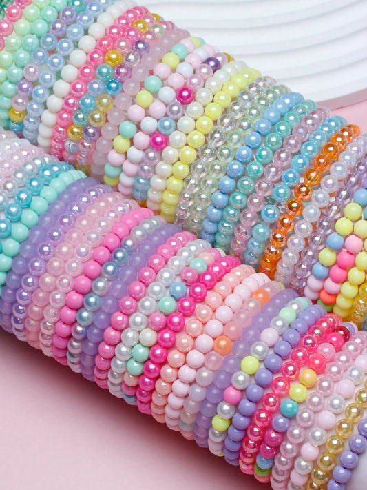 6pcs/set Random Color Beaded Charm Bracelets Jewelry Set For Girls, Children's Gift