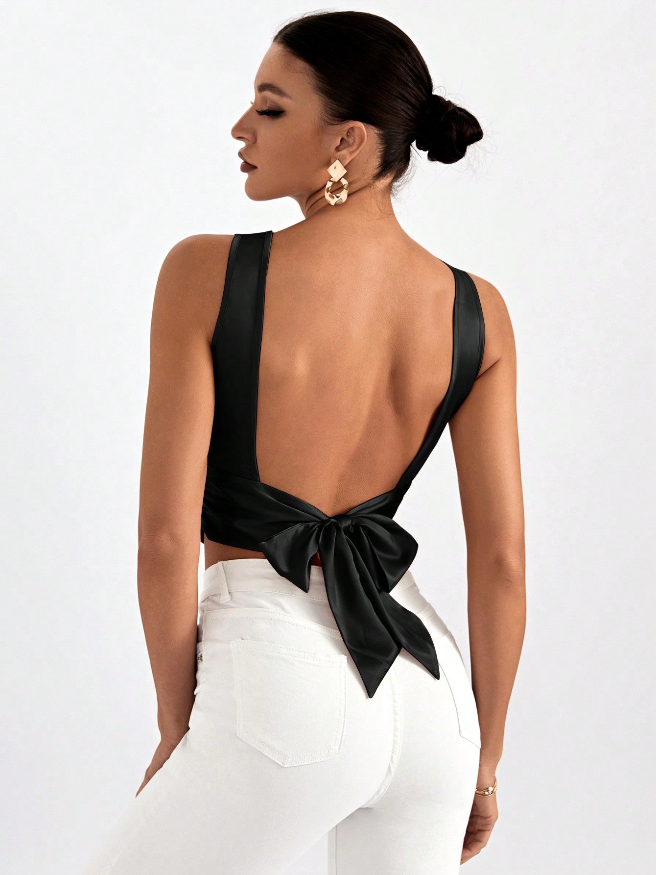 Tie Backless Crop Sleeveless Going Out Blouse