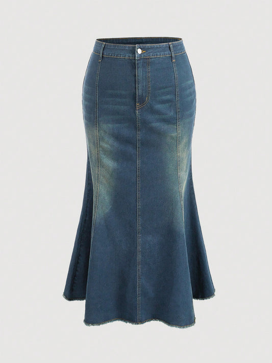 Plus Size Denim High Elasticity Long Skirt