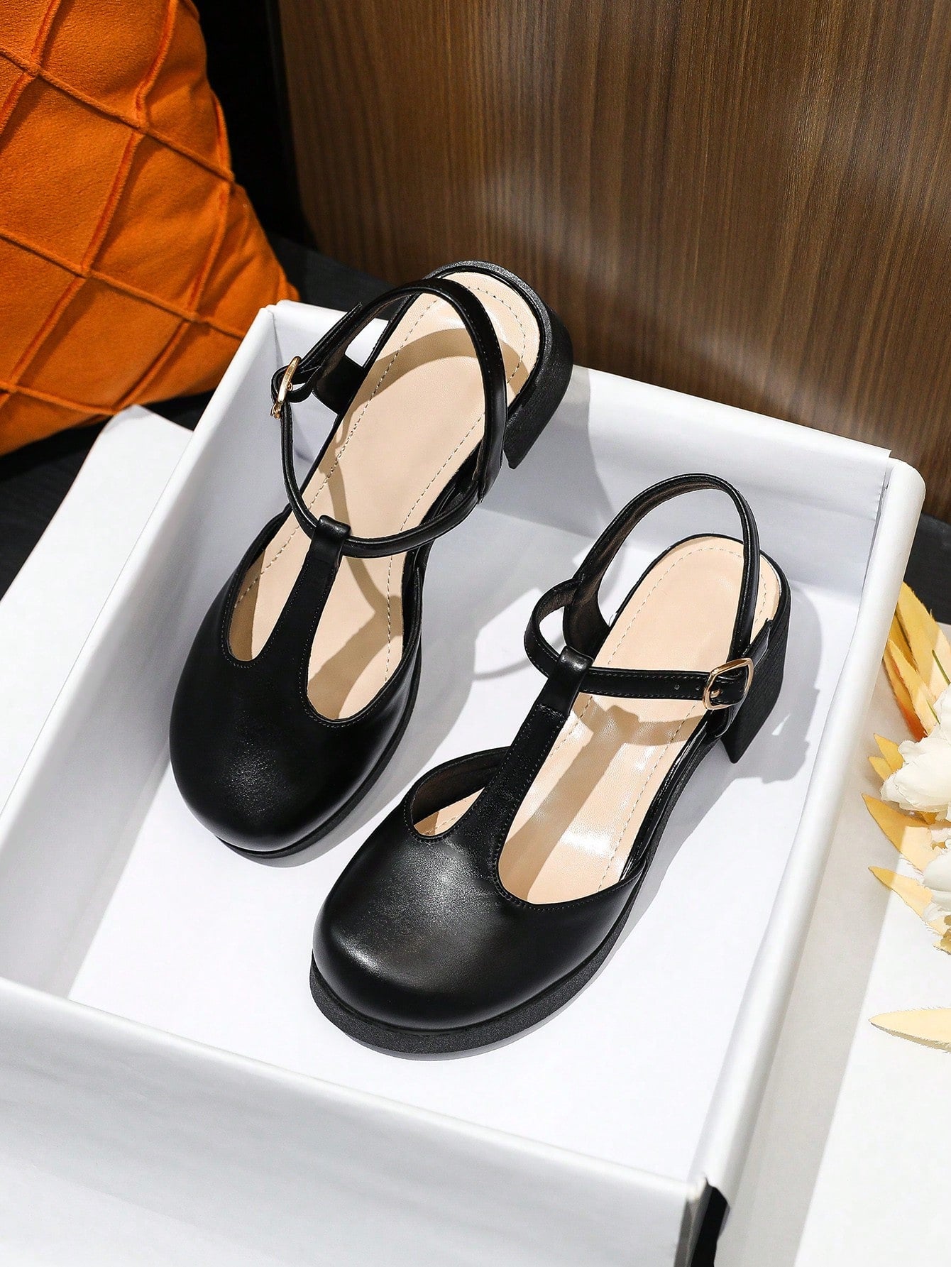 Women's High Heel Mary Janes Shoes With Chunky Heel, Slip-Resistant And Waterproof Platform, Leather, Plus Size 41-43