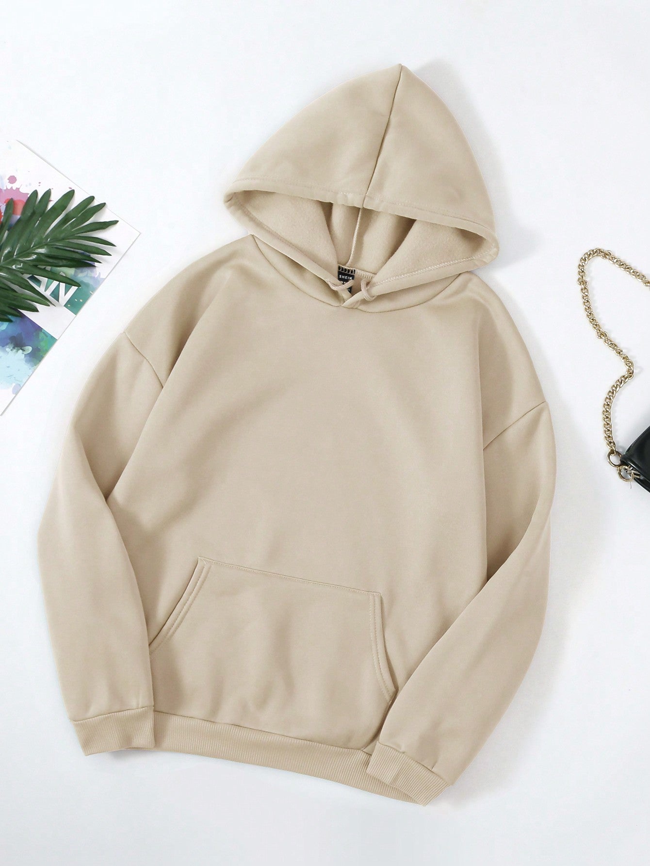 Solid Kangaroo Pocket Thermal Lined Hoodie