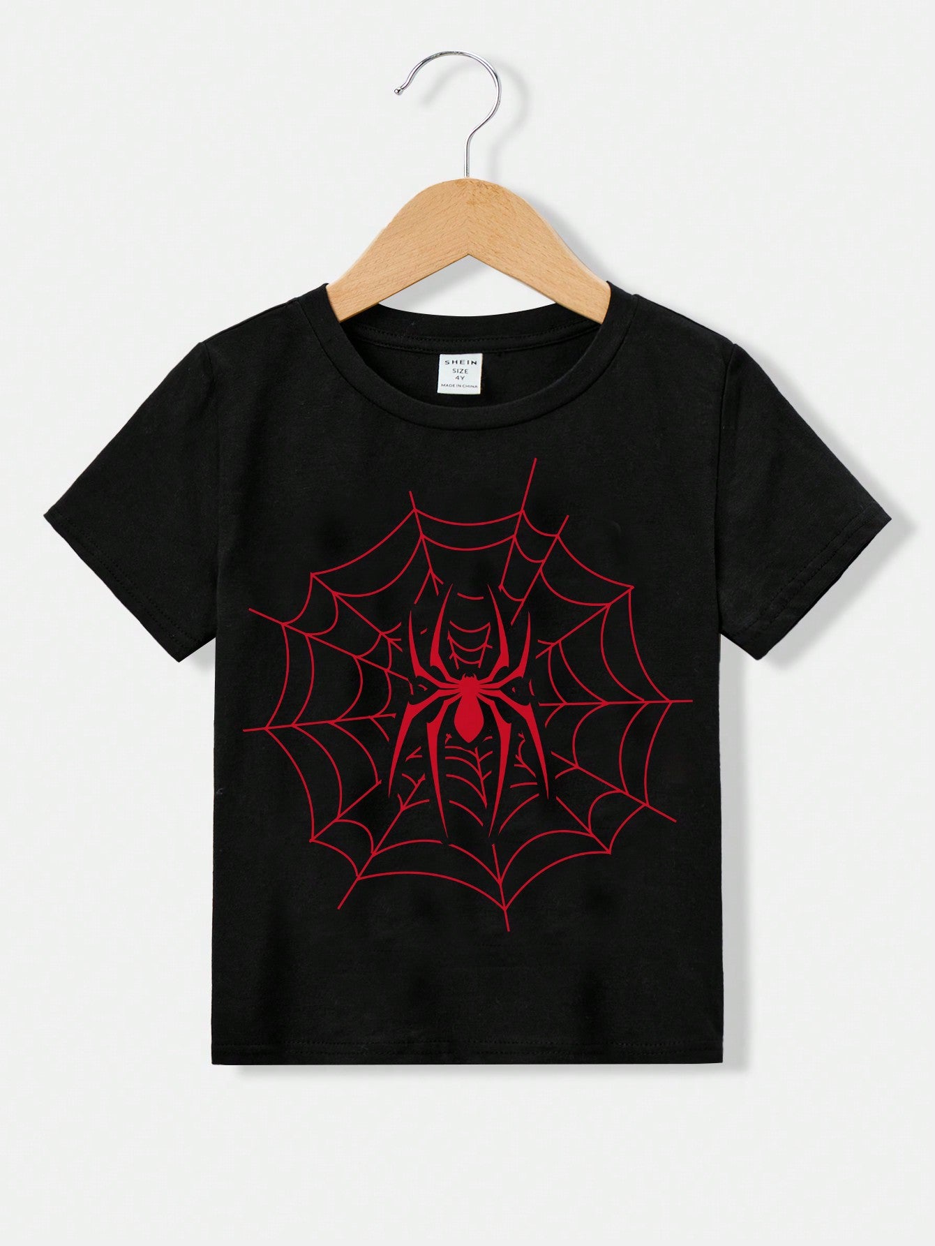 Young Boy Casual Spider Web Print Round Neck T-Shirt Suitable For Summer