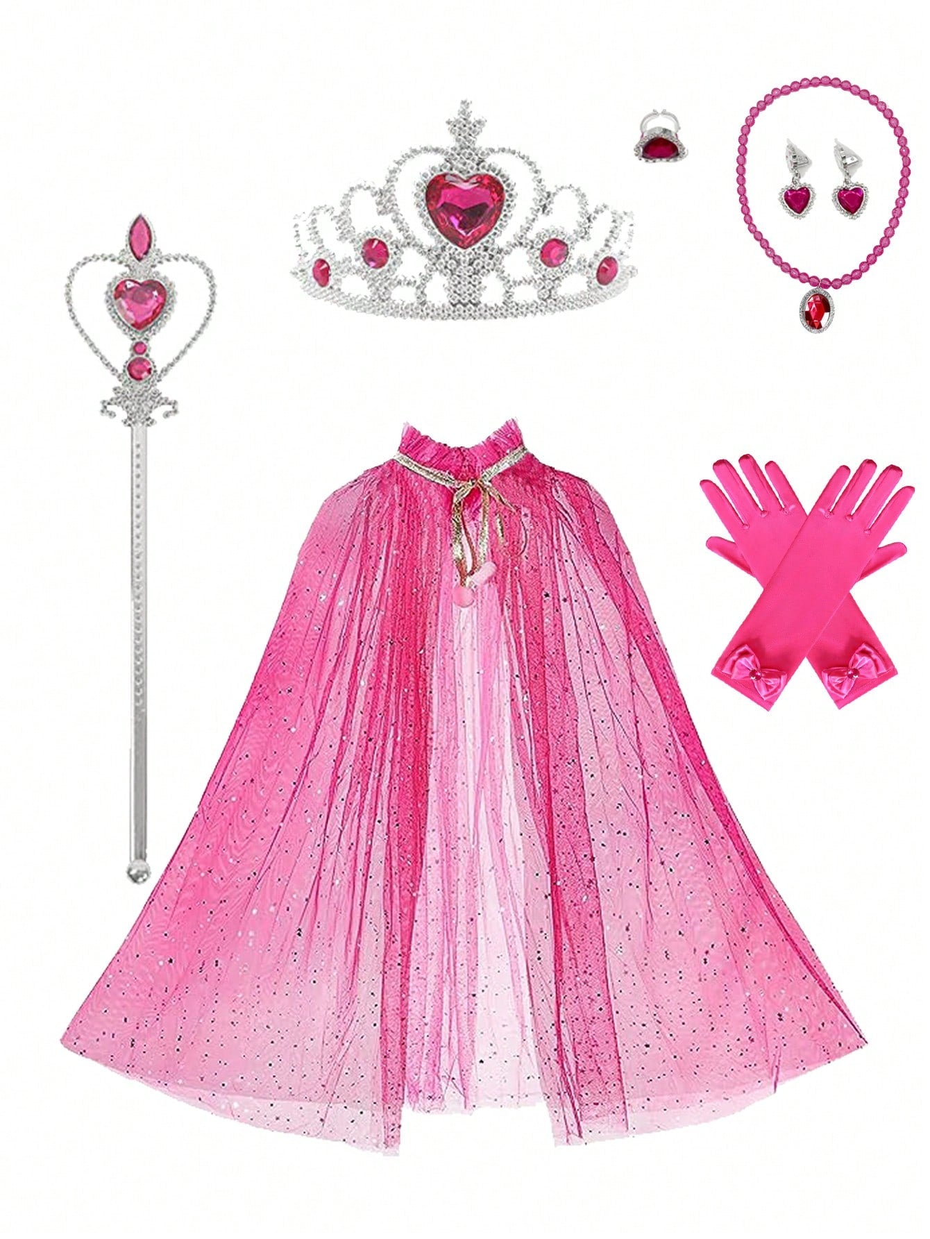 1set Children Princess Costume - Sheer Veil Cape, Tiara Headband, Wand, Macaron Color Stars & Moon, Ideal For Role-playing During Birthday Party