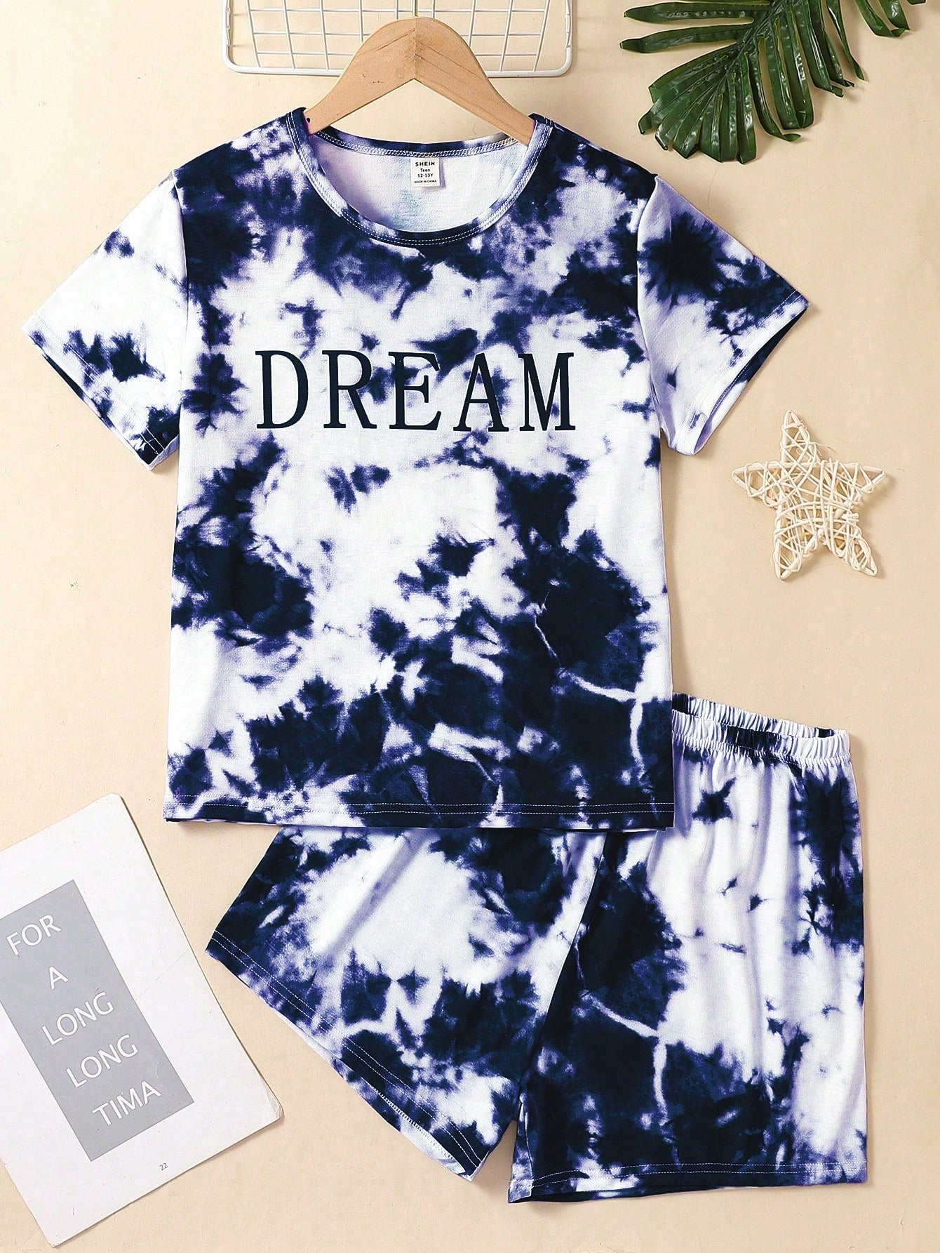 Teen Girl Tie Dye Letter Graphic Tee & Shorts PJ Set