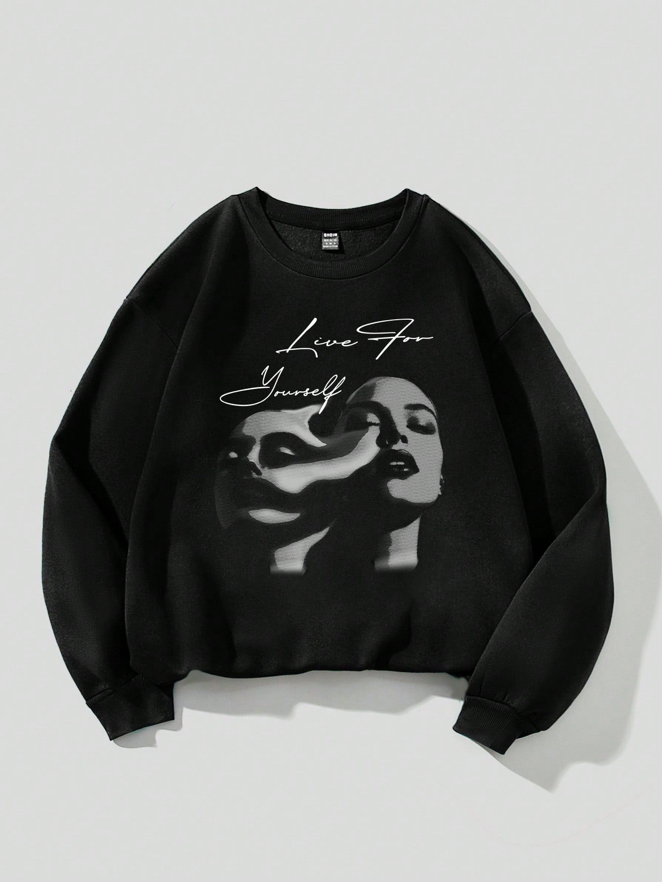 Women's Casual Letter & Character Printed Round Neck Oversized Long Sleeve Sweatshirt Live For Yourself