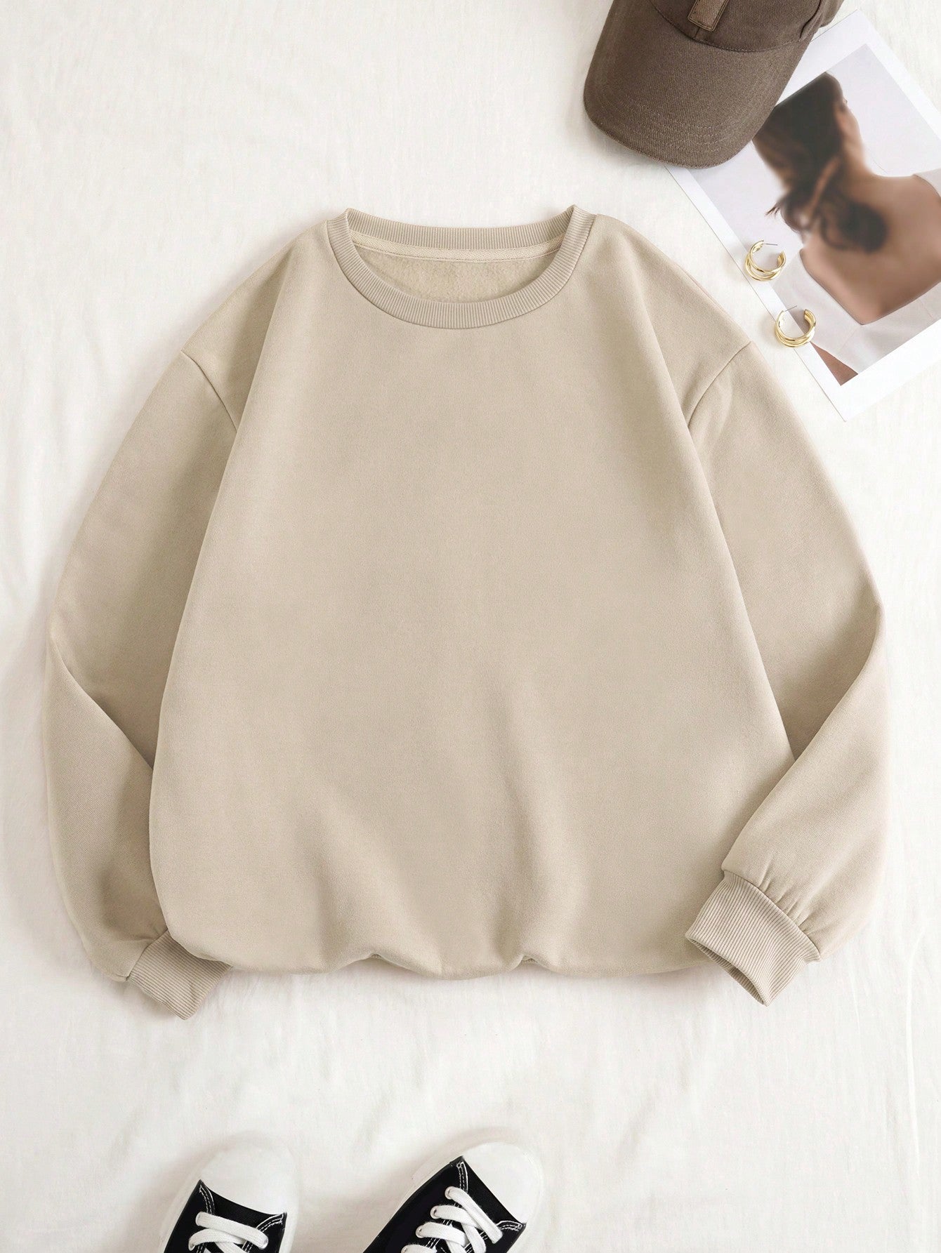 Solid Drop Shoulder Thermal Lined Sweatshirt