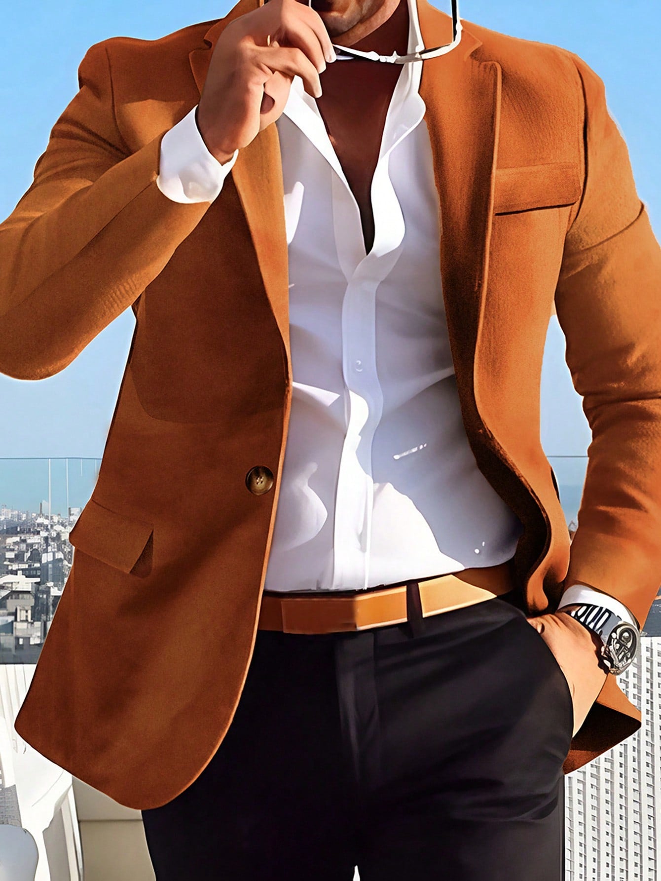 Men's Solid Color Open-Front Suit