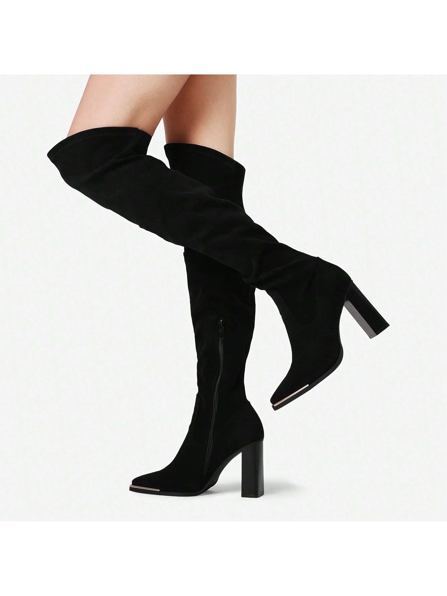 Women's Over The Knee Boots Thigh High Square Toe Chunky Block HIgh Heel Long Fall Boots