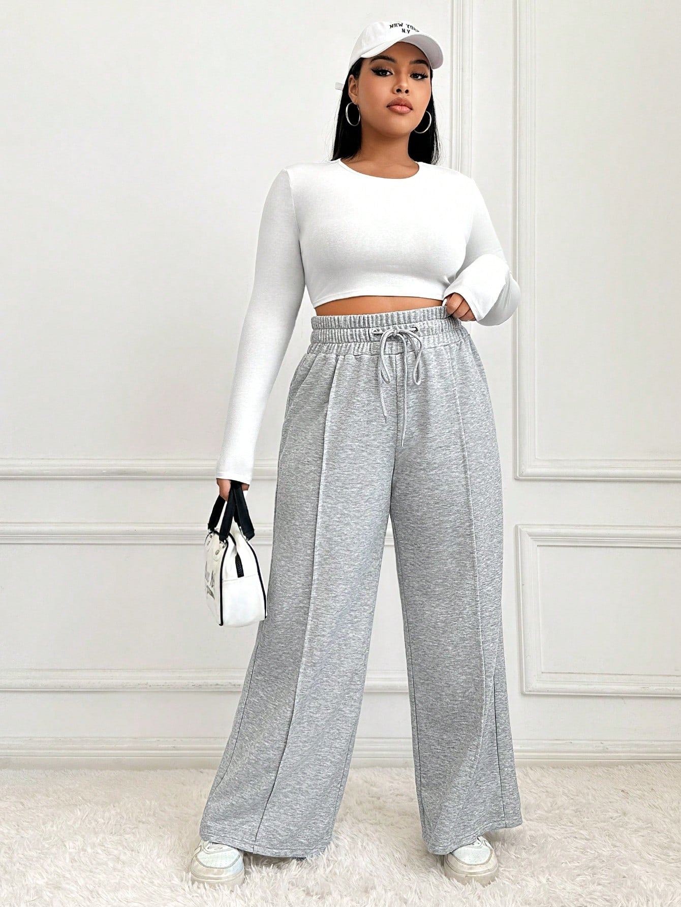 Plus Drawstring Waist Wide Leg Sweatpants Dress Pants