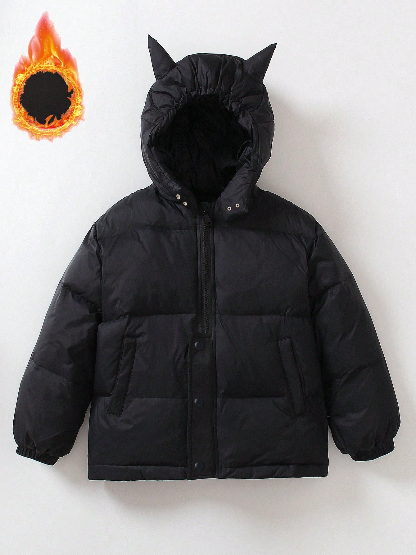 Boys' Winter Hooded Jacket With Side Pockets And 3d Ear Design