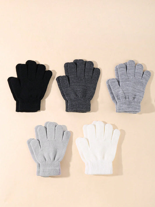 5pairs Random Solid Color Kids Gloves