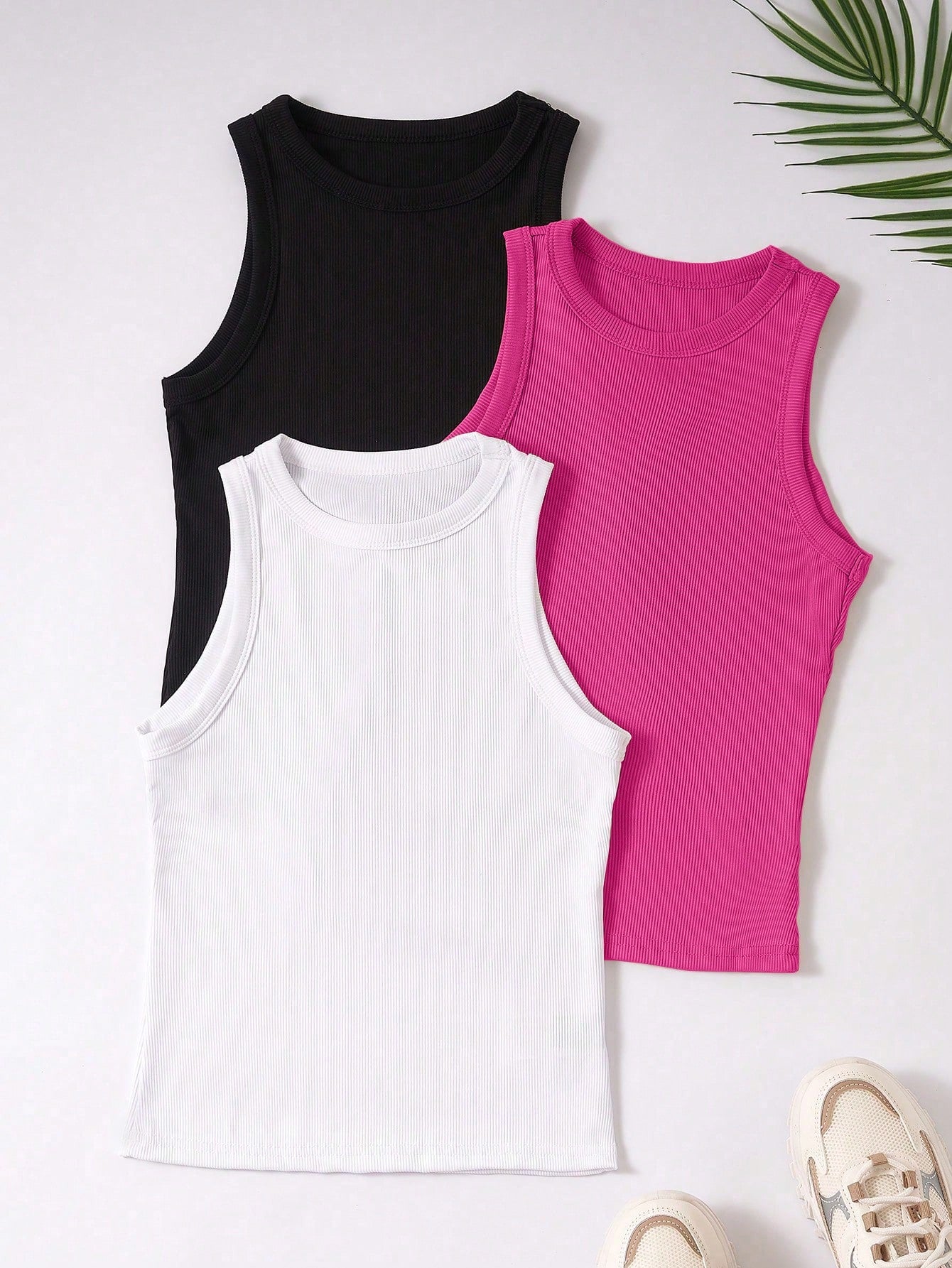 3pcs Ribbed Knit Tank Top